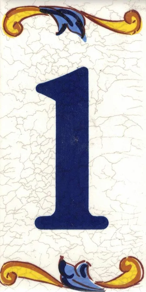 Números casa. Numeros y Letras en azulejo. Calca cerámica. Estilo craquelé. Nombres y direcciones. Diseño Craquelé Grande 7,5x15 cms (Número uno "1")