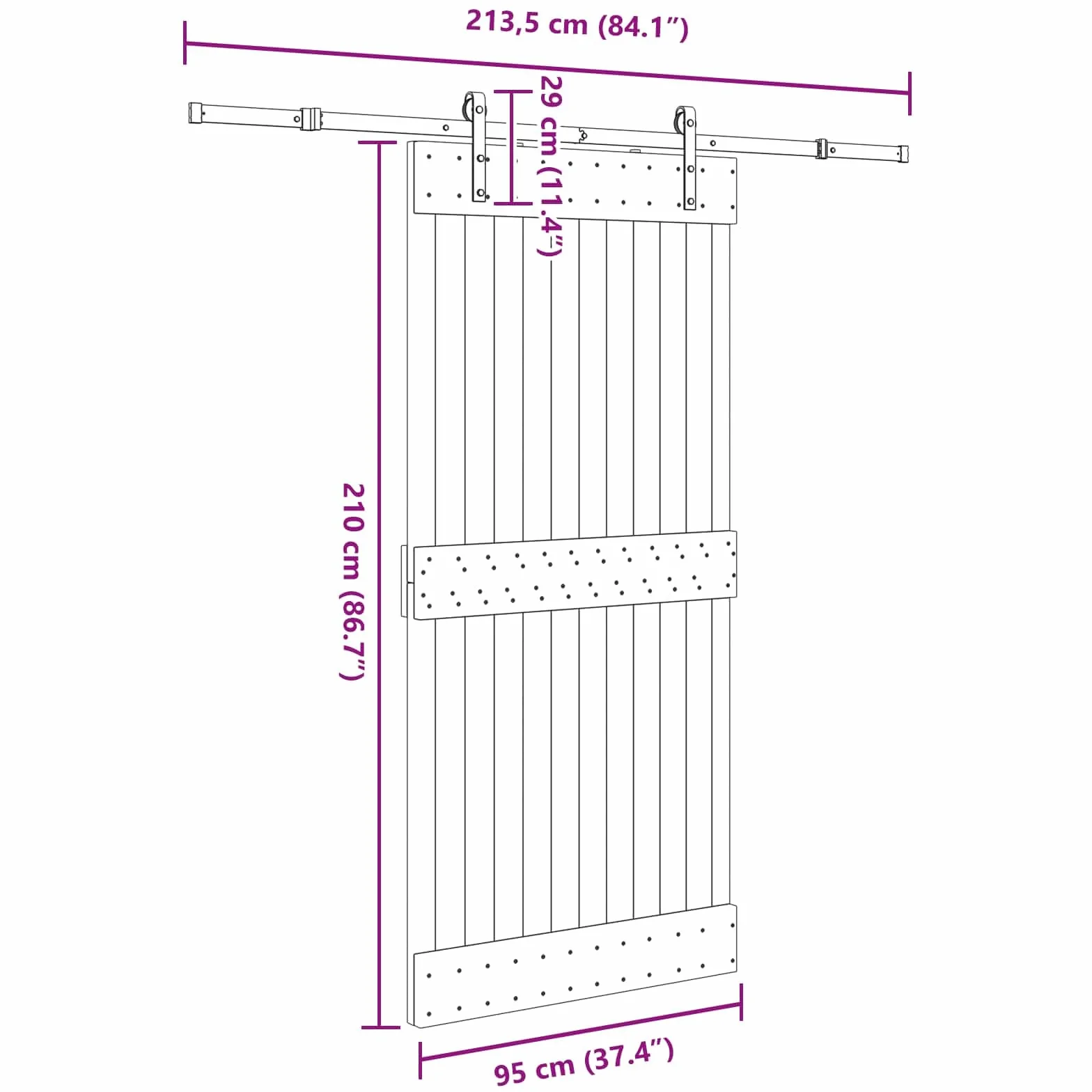 vidaXL Puerta Corredera Narvik Natural y Negro 95 x 210 cm (213,5 cm), Sistema de Almacenamiento eficiente, Hardware Moderno, Puerta de Pino, solución compacta, Deslizante Chic