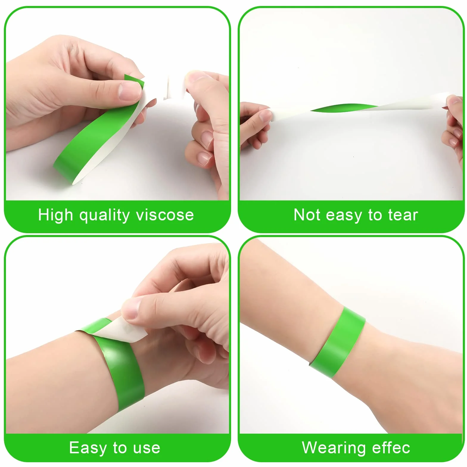 Pulseras de Papel Impermeables para Eventos, 500 Uds, Pulseras Identificativas para Fiesta Discoteca Festivales (Verde)