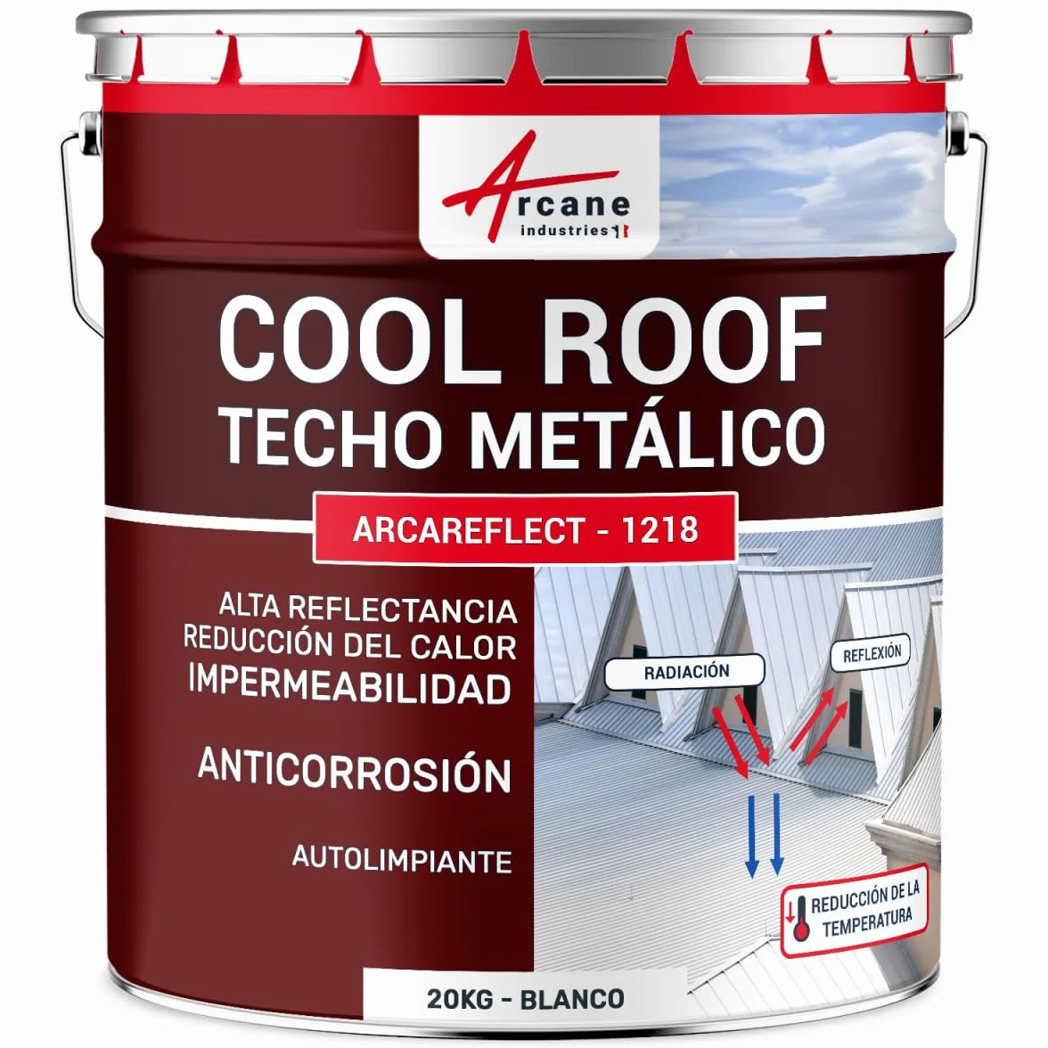 ARCANE INDUSTRIES Pintura para tejados de chapa, anticalor y anticorrosión - ARCAREFLECT ANTICO - 20 kg Blanco