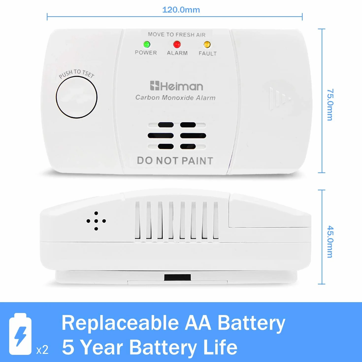 HEIMAN Detector de Monóxido de Carbono con Sensor Electroquímico, Batería Reemplazable con Duración de 10 Años, Certificaciones CE UKCA ROHS y EN 50291, con Indicador LED y Botón de Prueba (HM-722ES)