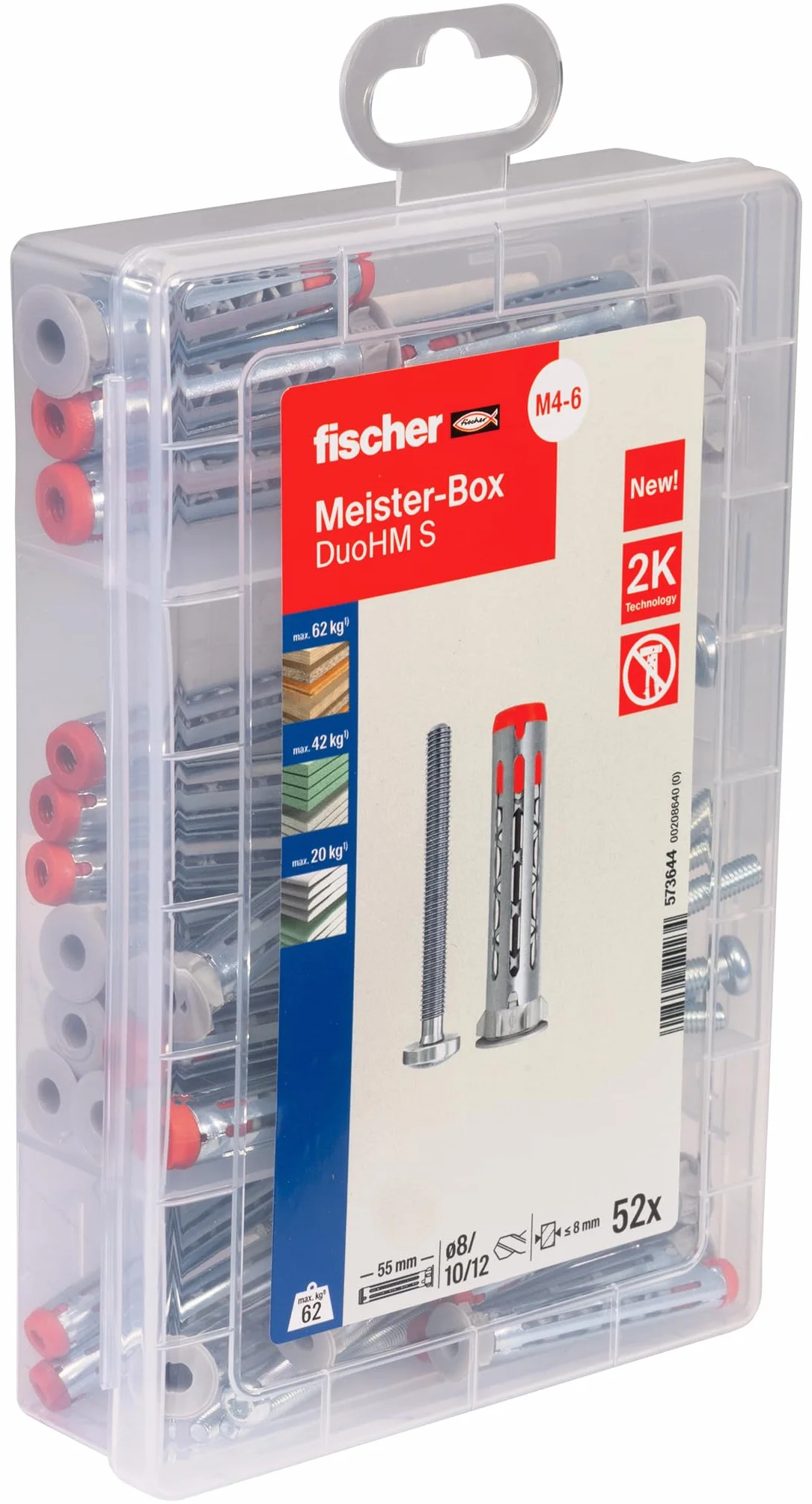 fischer Meisterbox DuoHM | Maletin de Taco Metálico para Paneles Huecos con Tornillo TX 4x55, 5x55, 6x55 | Anclaje de Alta Carga Compatible con Placas de Yeso PLADUR®, Yeso, Contrachapado (52 uds)