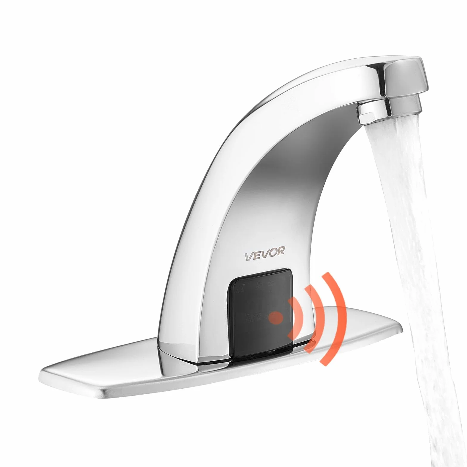 VEVOR Grifo de Lavabo Automático sin Contacto a Baño, con Sensor y Tapa, Alcance 16 cm, Grifo a Pilas para Inodoro y Lavabo, Diseño Delfín, Aleación de Zinc, Cromado Plateado, 160 x 45 x 125 mm