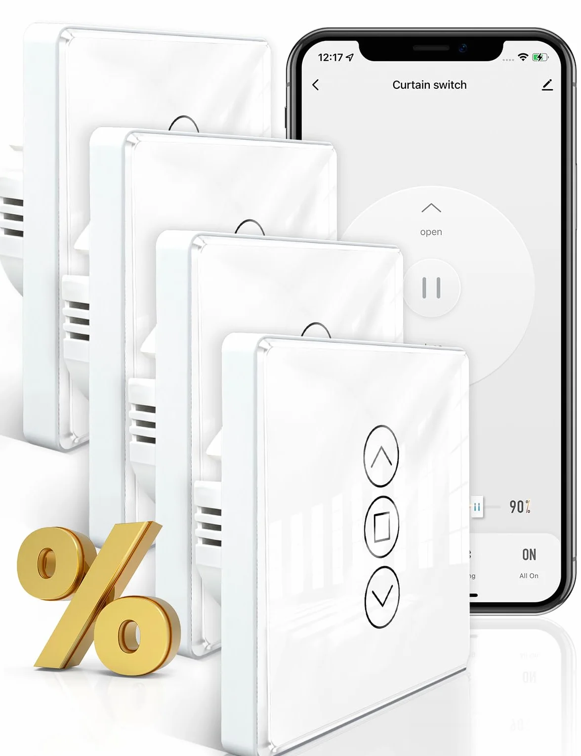 MOES Interruptor de Persianas Inteligente WiFi 2.5D, Control de Persianas con Ajuste de Porcentajes, Temporizador y Control por Voz, Compatible con Alexa y Google Home, Requiere Cable Neutro 4 PCS