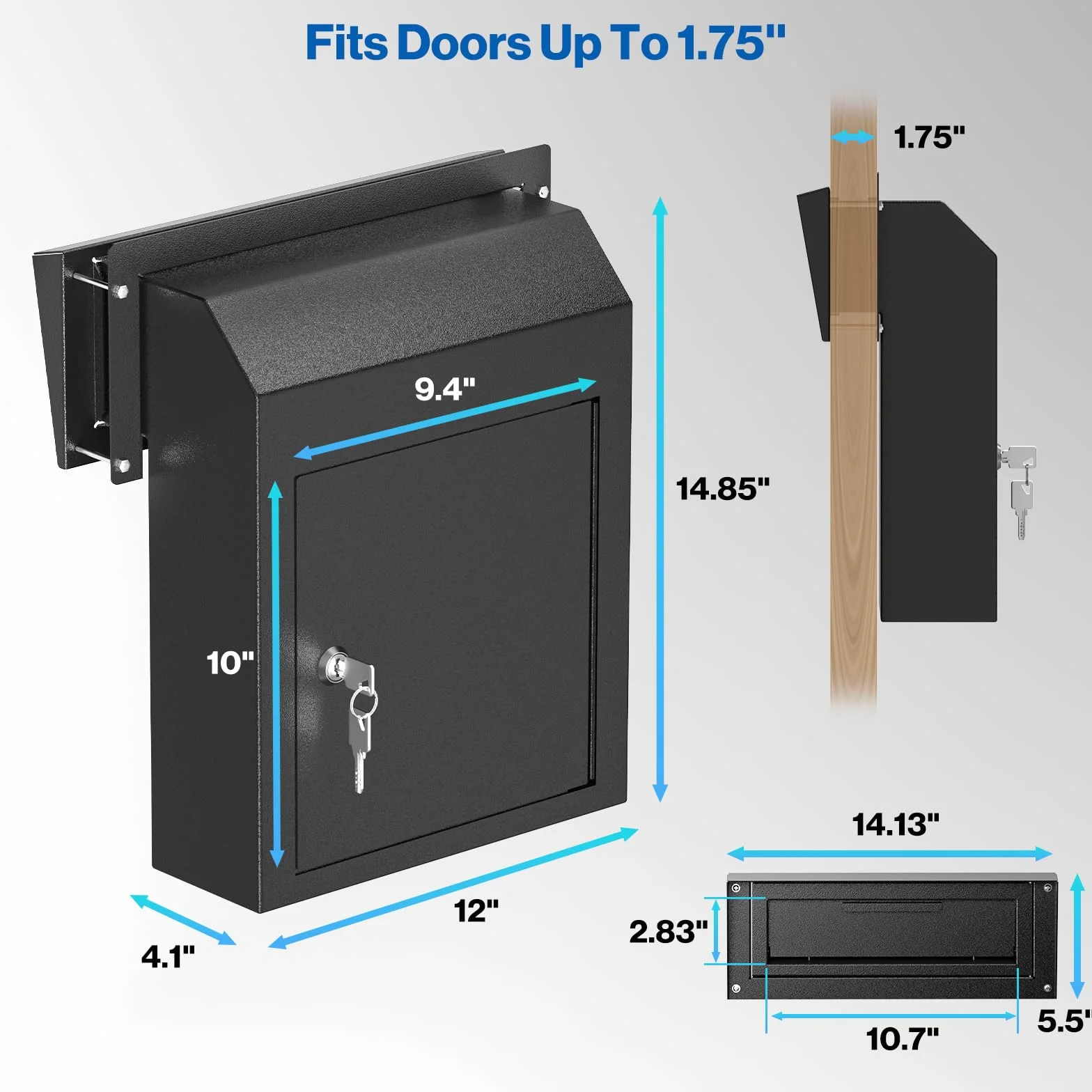 Pochar Buzón Resistente a la Lluvia para Puerta, buzón de Acero galvanizado Resistente a la Intemperie para Llaves, depósito, Pago, Correos – Buzón de Correo a través de la Puerta (Negro)