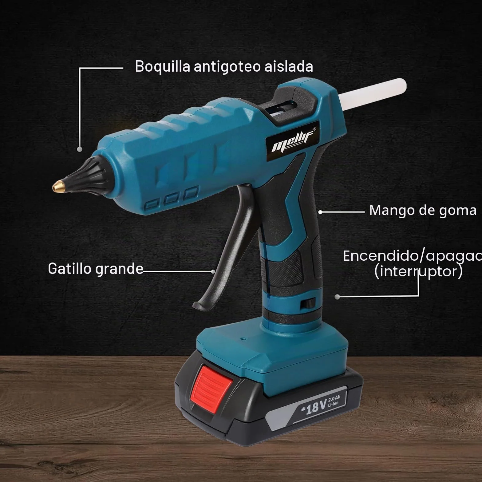 Pistola de pegamento inalámbrica para batería Bosch 18V GBA/GBA ProCORE Mellif, pistola de pegamento de precalentamiento rápido, con 20 piezas de barras de pegamento de tamaño completo de 11 mm para