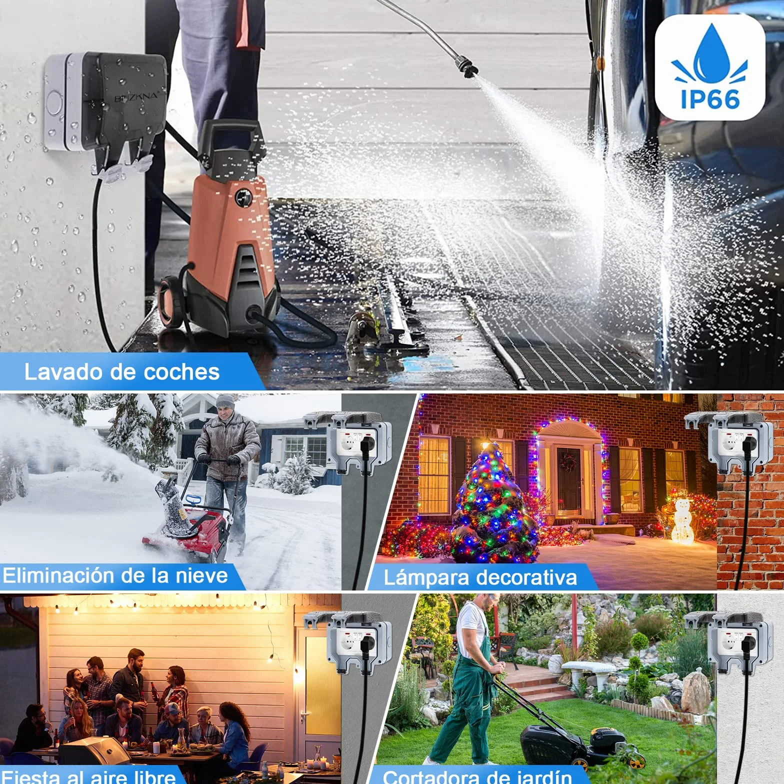 Enchufe Exterior Impermeable, Toma de Corriente IP66, Estanco con Interruptor, Conector de Cable y Tapa Abatible, para Cocina Baño Garaje Piscina y Jardín