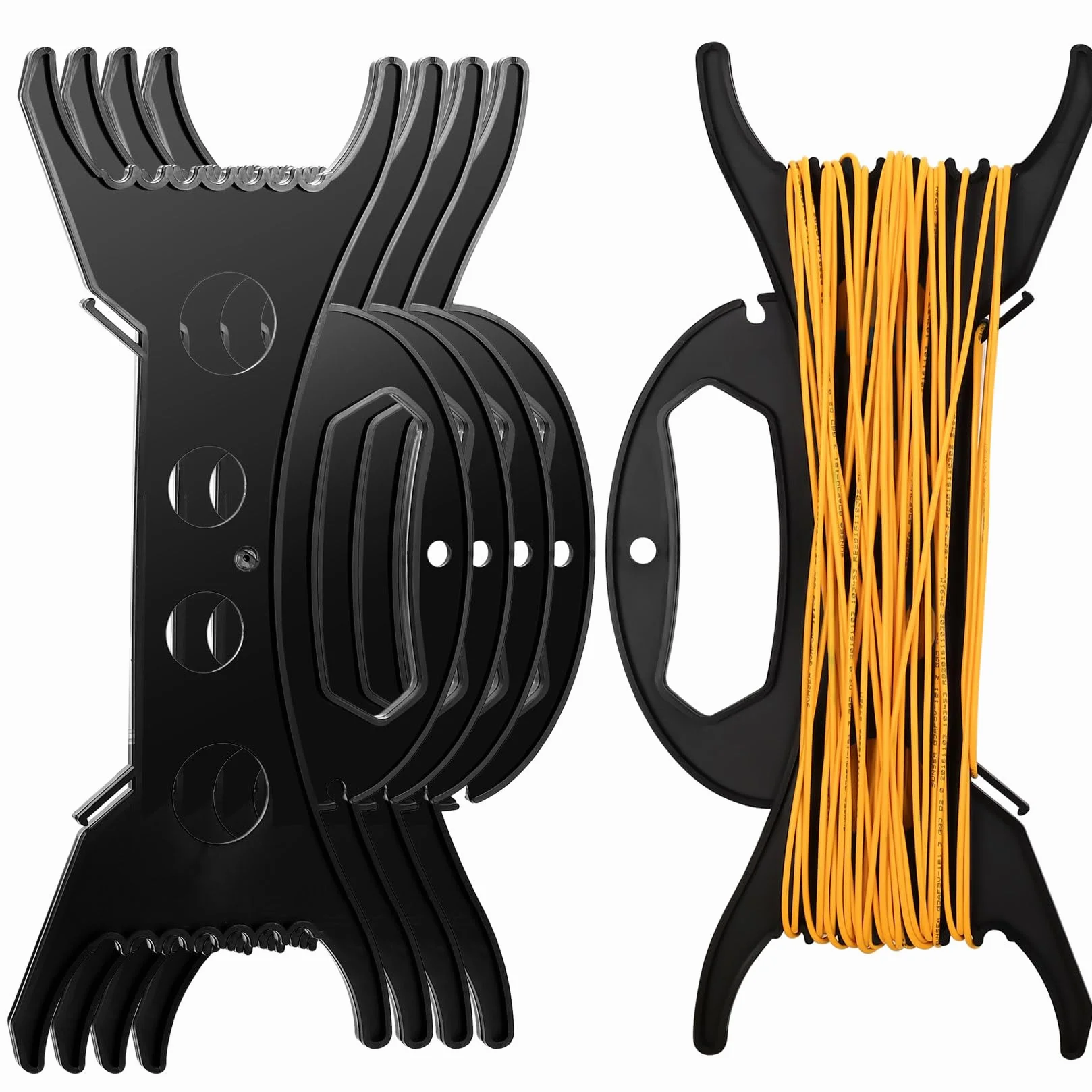 4 Pcs Enrollador de Cable de Plástico, Carretes Enrolladores de Cables, Organizador de Cables Alargadores para Hogar, Oficina, Luces Navideñas, Cintas, Cuerdas, Electrónica (Negro)