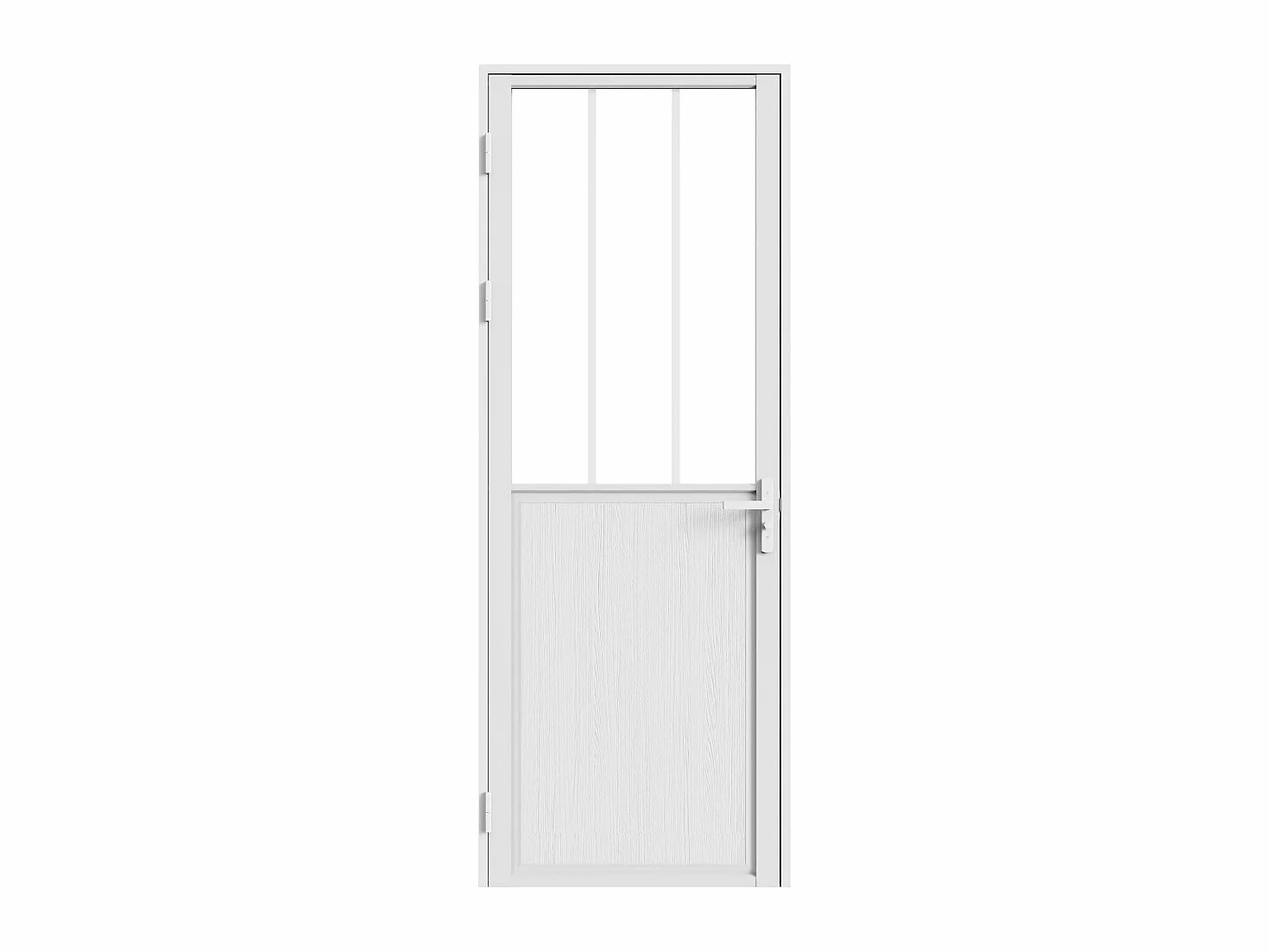 Vente-unique-Puerta reversible de aluminio y vidrio templado tipo taller - Alt. 204 x L73 cm - Blanco - ERMELO