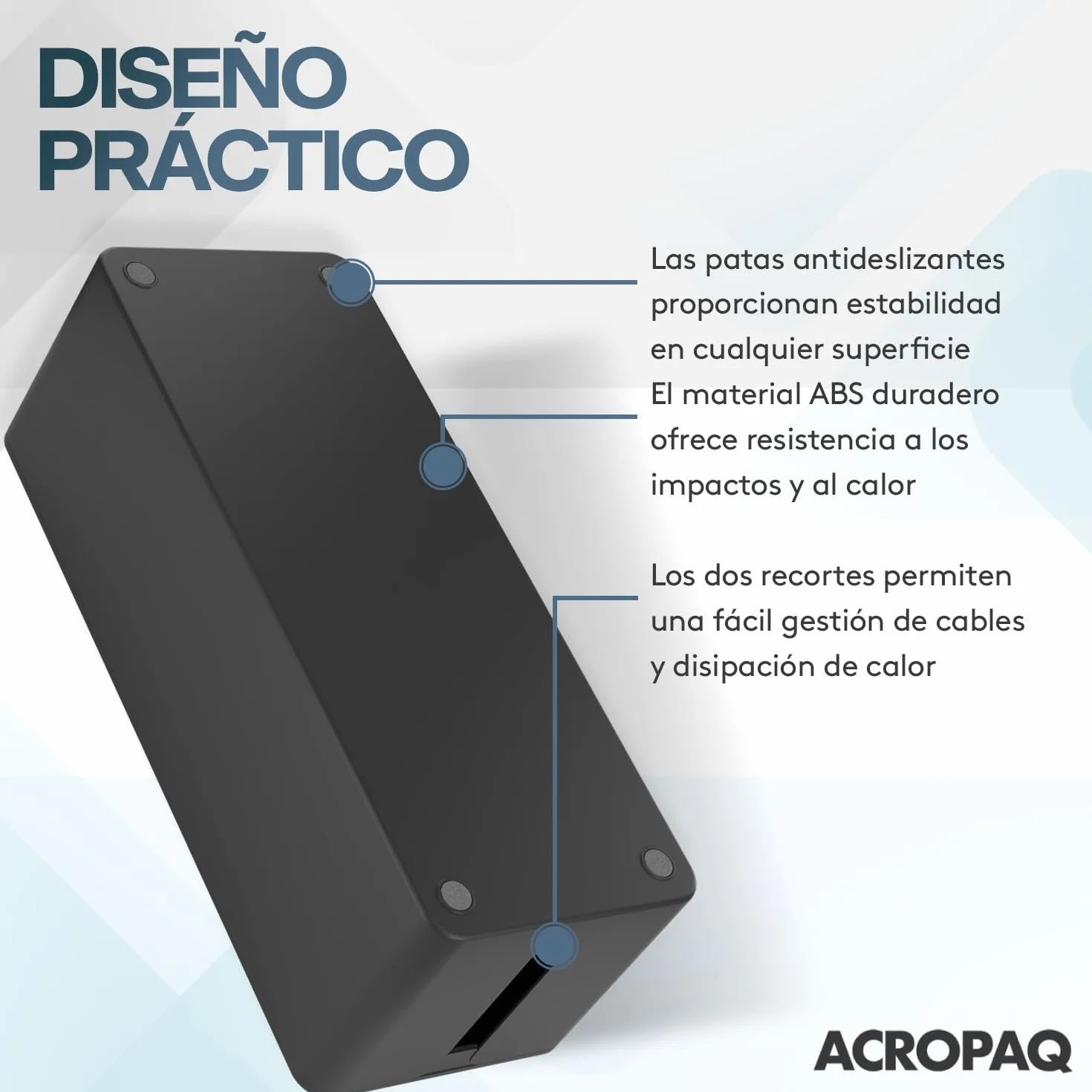 ACROPAQ Caja Porta Cables - Grande (40,6 x 15,6 x 13,4 cm), Caja para la gestión de Cables para esconder Cables y enchufes, Plástico, Negro - Caja Cables, Organizador de Cables