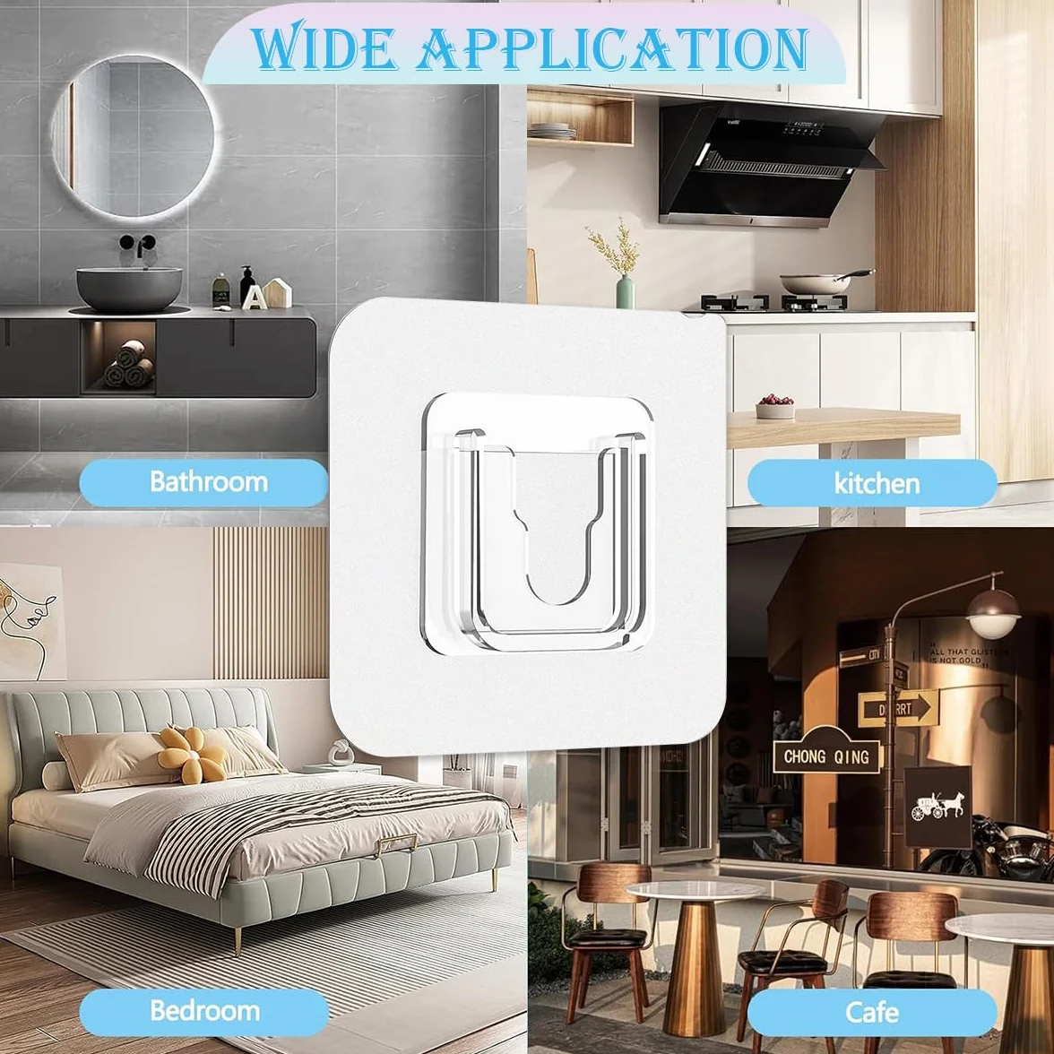 UBRAVE Ganchos autoadhesivos, 10 pares de ganchos de pared adhesivos de doble cara, ganchos impermeables sin costuras para colgar sin perforar y clavos, gancho de pared autoadhesivo resistente para