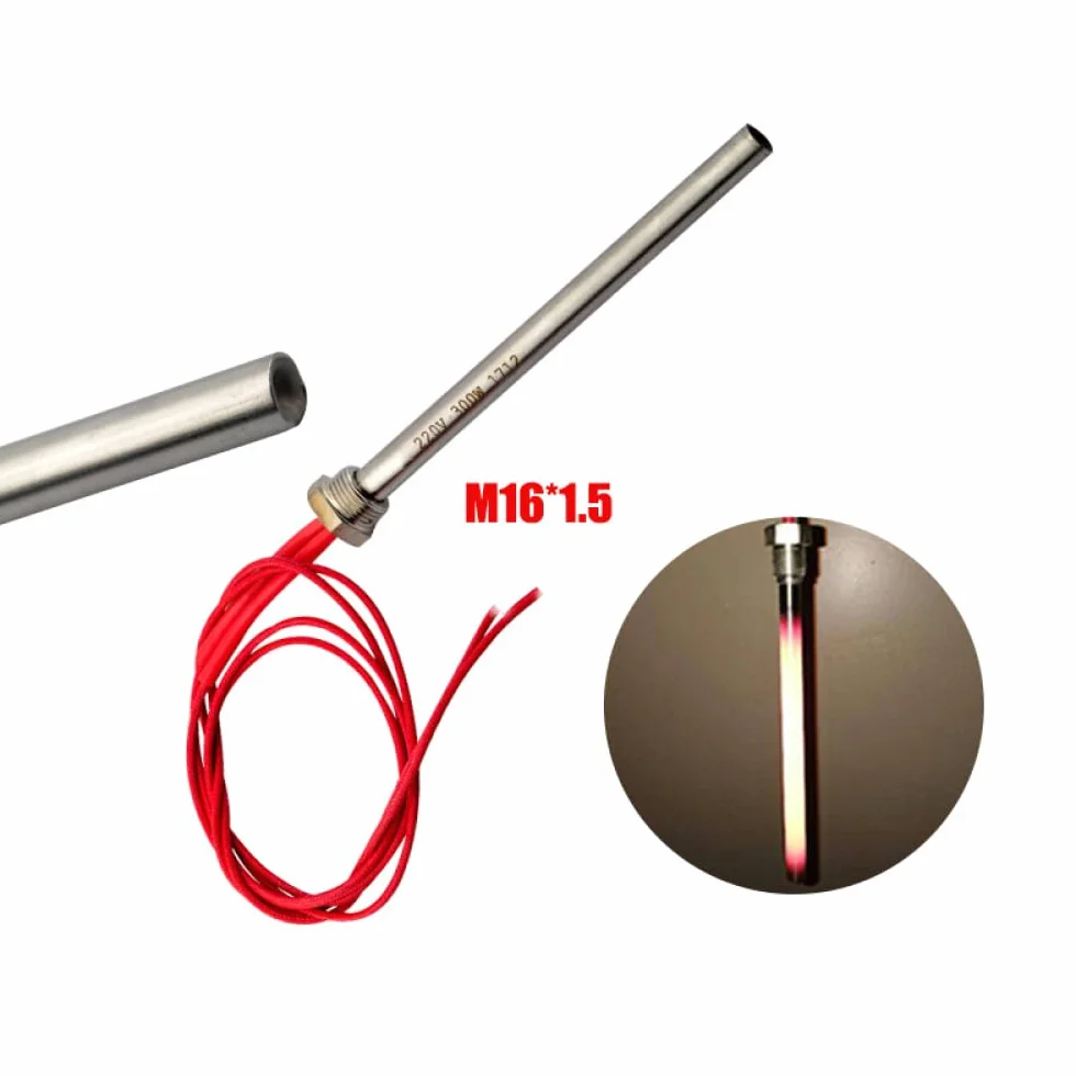 Encendedor de encendido de 220 V 300 W, varilla caliente, elemento calentador de estufa de pellets de madera, bujía de arranque para dispositivo de calefacción, 150 mm (longitud), rosca M16 y paso de