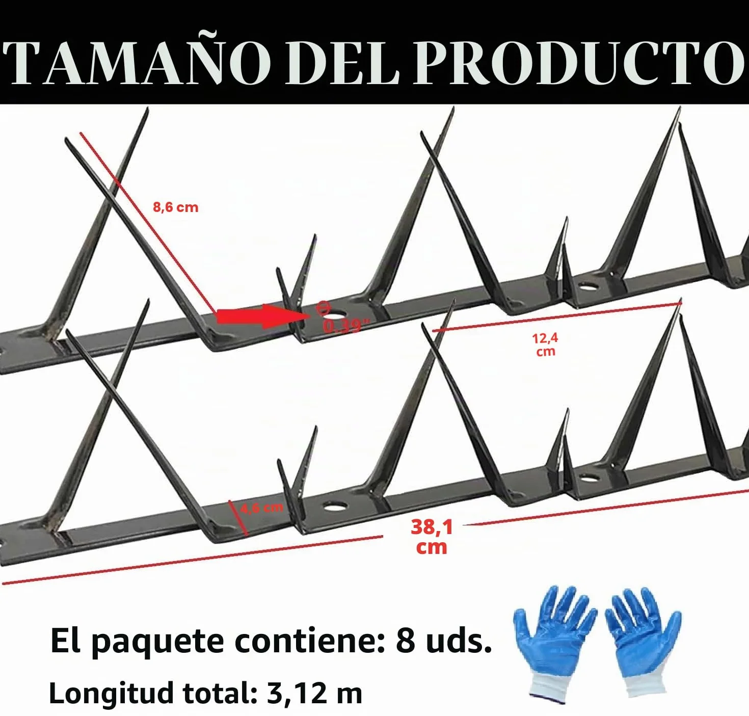 Clavos de pared de valla de puerta antirrobo, clavos de pared de valla de Seguridad y escalada Building Supplies - Pinchos de seguridad de metal (39x10 cm, 8 unidades,para proteger a los defensores