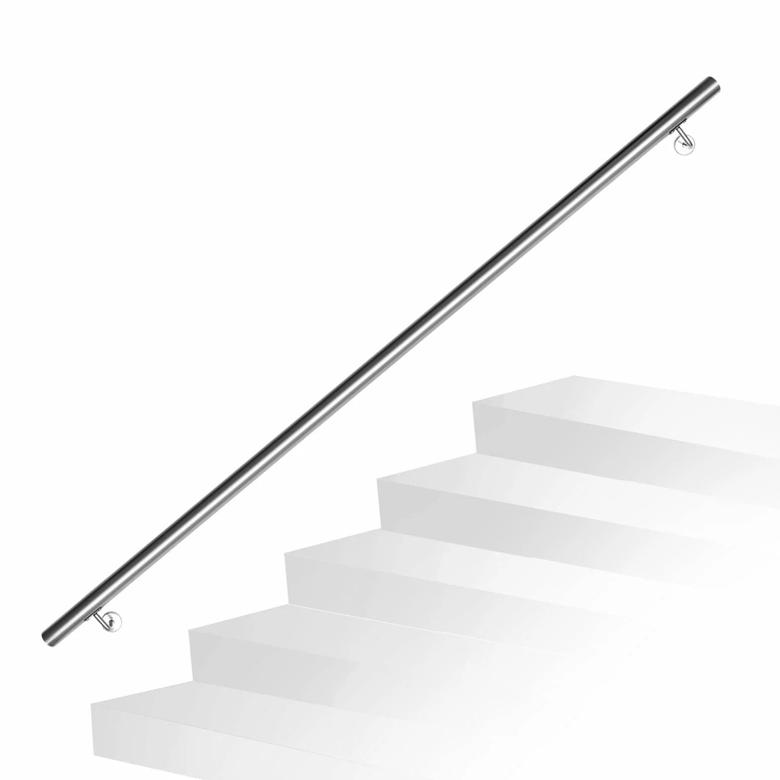Ikodm Pasamanos de acero inoxidable para escaleras, pasamanos de pared, escaleras, 120 cm de diámetro, 42 mm, para exterior e interior con soportes de pared, material de montaje