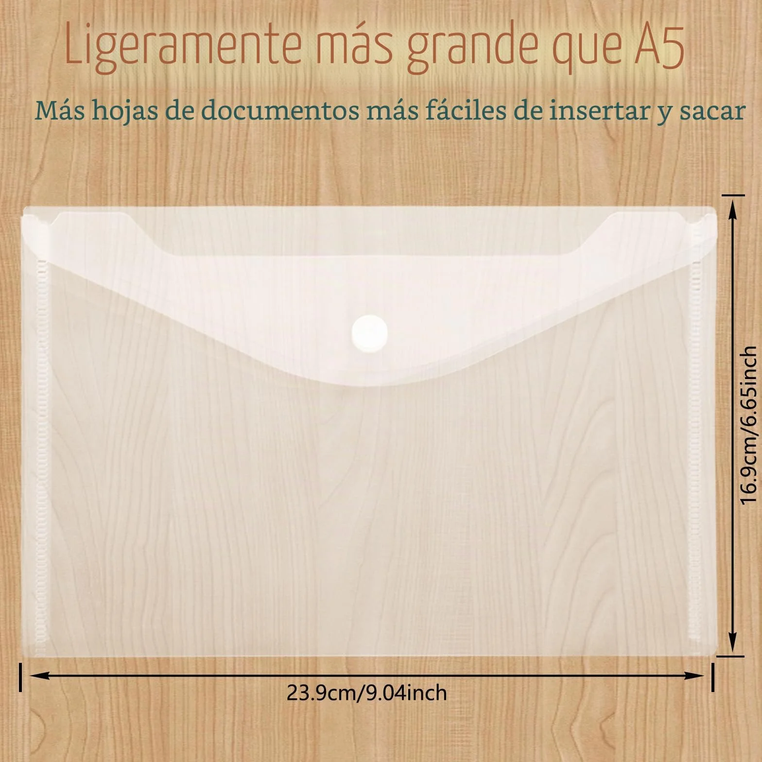 DAJAVE 60 Unidades Bolsa de plástico A5, Carpetas de Plástico Transparente de Tamaño A5, con Corchete - Sobre para Documentos con Botón de Presión, para Almacenamiento de Documentos y Sobres