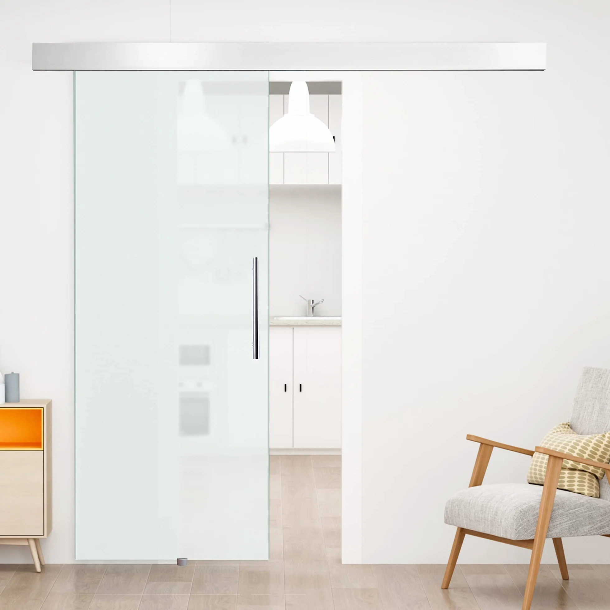 HOMCOM Puerta Corredera 90x205 cm Puerta Corrediza de Cristal con Riel Silenciosa para Sala de Estar Comedor Translúcido