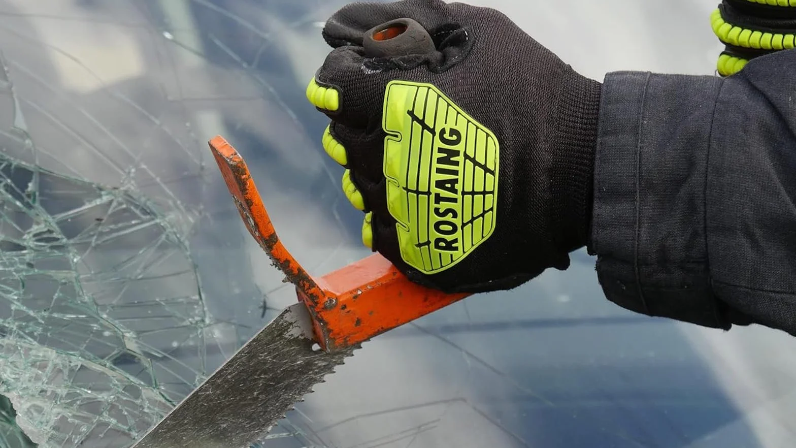 ROSTAING Par de guantes de bombero pro RESCUEFLUOBCSC - Para Rescates en Carretera - Guantes de Desincarceración y Despeje - Guantes Anticorte - Guantes de Protección contra Impactos