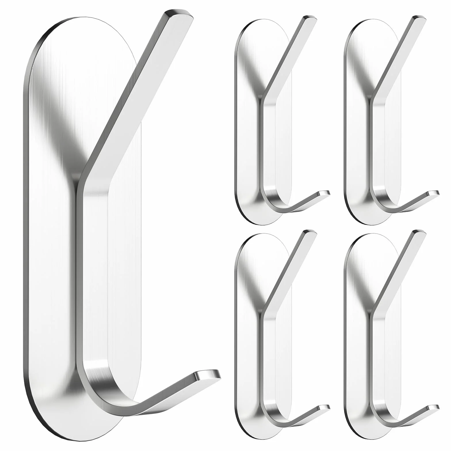 Alyvisun 5 Piezas Ganchos Adhesivos para Pared, Colgadores Adhesivos Resistentes de Acero Inoxidable, Ganchos de Pared sin Taladrar, Colgador Toalla para Baño Cocina Armario (Plata)