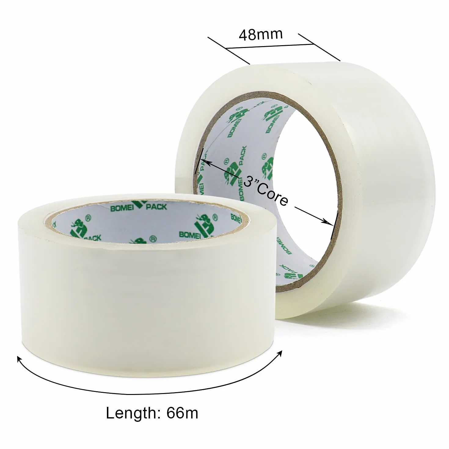 BOMEI PACK 6 Rollos Cinta Embalar Adhesiva Transparente 48MMx66M