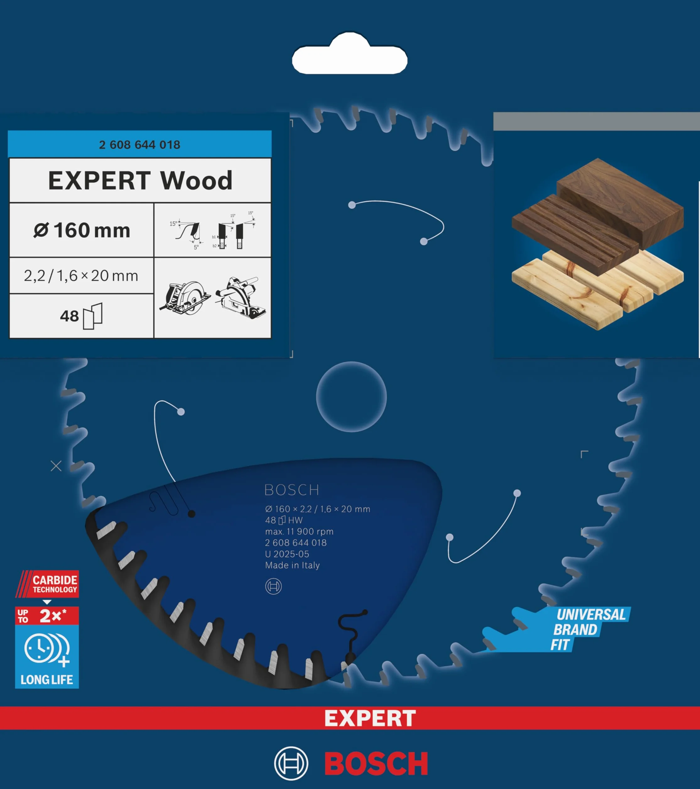 Bosch Profesional 2608644018 - Disco de sierra circular CSB Expert madera: 160x20x48D