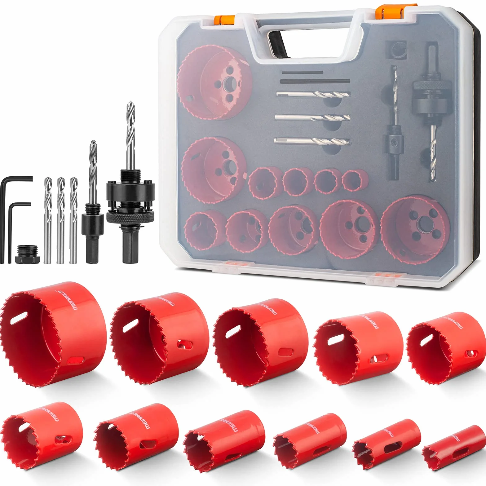 19PCS Juego de Coronas, Meinraum Sierras Perforadoras Bimetal 19-68mm, Conjunto de Broca Perforadora Bimetálica para Taladrar Aluminio, Madera, Tablero de PVC, Plástico y Metal