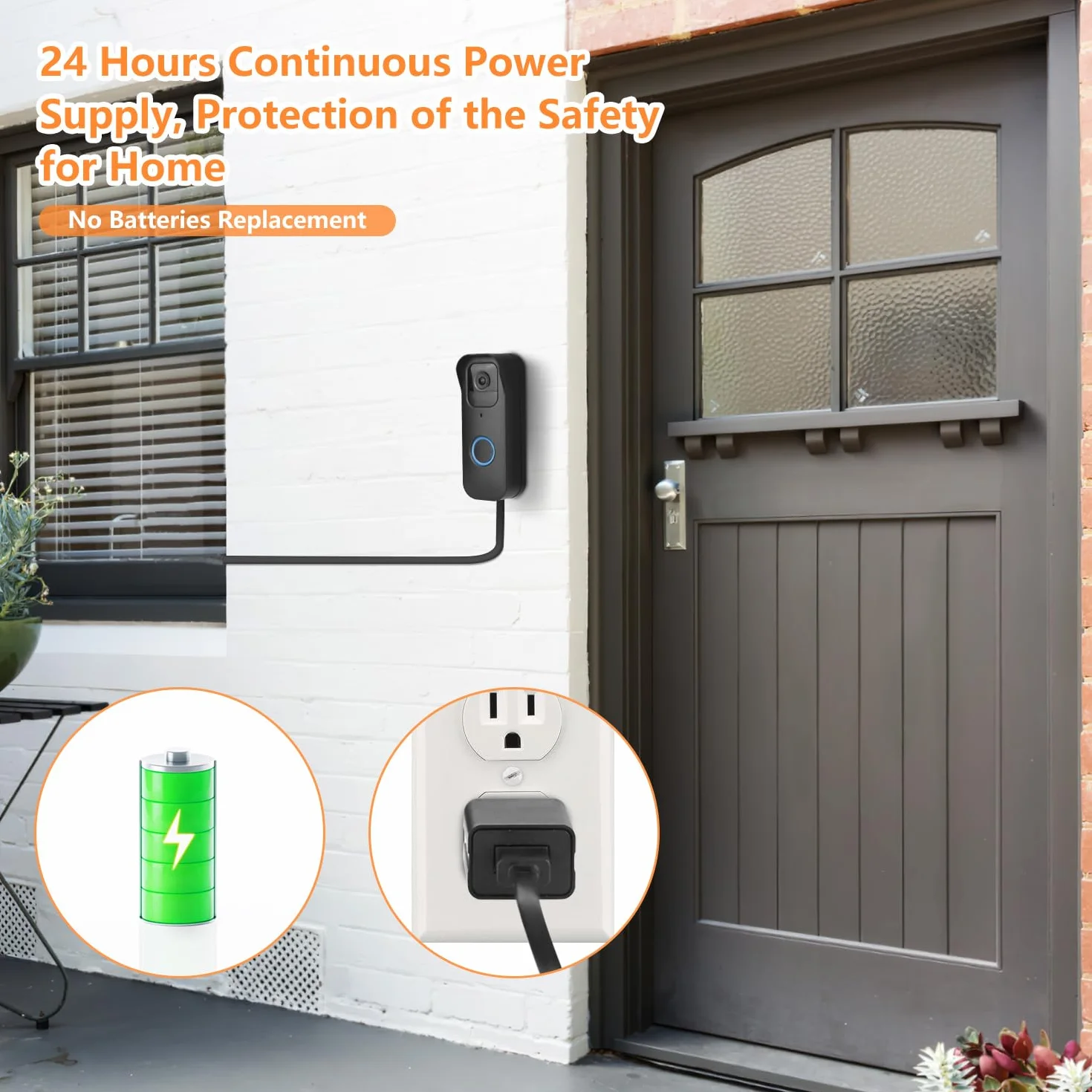 Cable de alimentación 2 en 1 con adaptador y soporte calcomanía para timbre compatible con timbre de video Blink de 1ª a 2023, transformador de timbre con cable de carga de 16.4 pies para cámara de