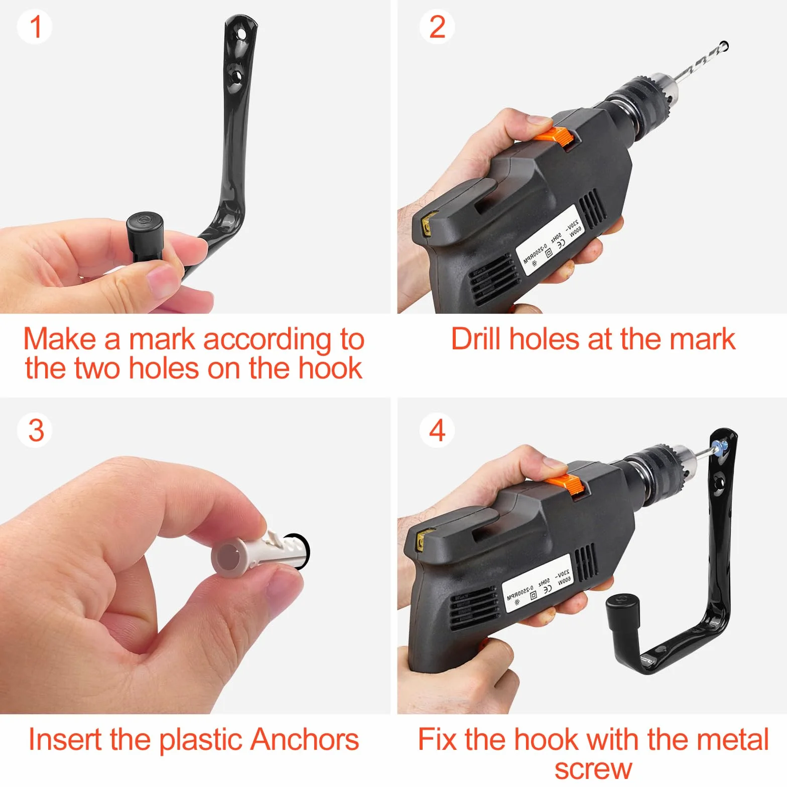 Newpop 6 Piezas Ganchos Para Colgar, Gancho pared de Garaje Resistentes, Colgador Bicicleta Pared de Acero Revestimiento Antideslizante para Herramientas Eléctricas Escaleras Negro 11.5cm x 9cm