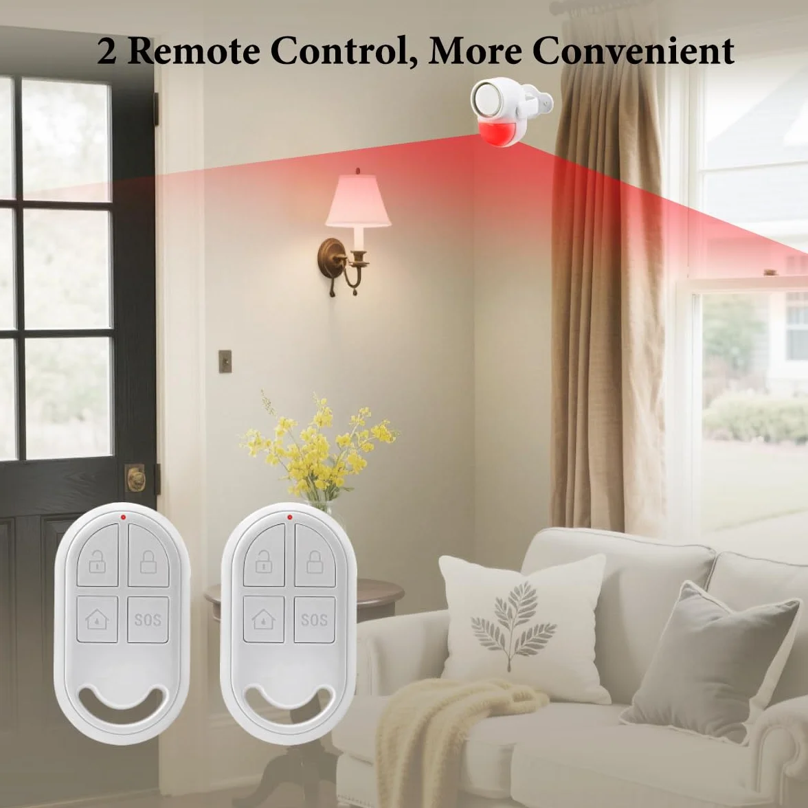 GALOOK Alarmas para Casa con 2 Control Remoto, Sensor de Movimiento con Alarma para Casa, Tienda, Oficina, Furgoneta, Garaje, Control Remoto Infrarrojo Sistema de Alarma Antirrobo, 125dB