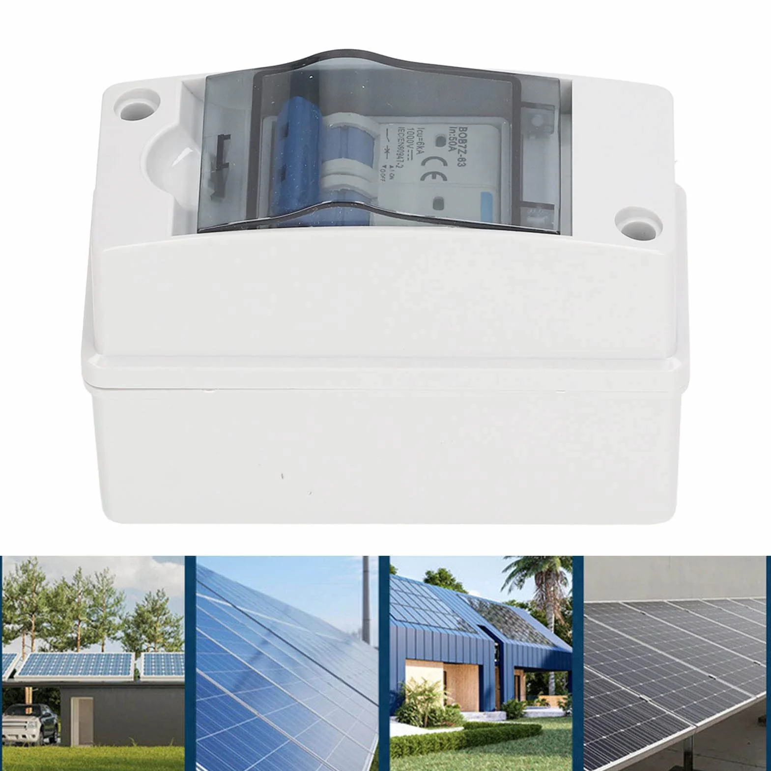 Asixxsix Interruptor de circuito en miniatura CC, 2 polos, 1000 V, 50 amperios, interruptor de desconexión solar con caja impermeable IP65, aislador de circuito fotovoltaico para paneles solares,