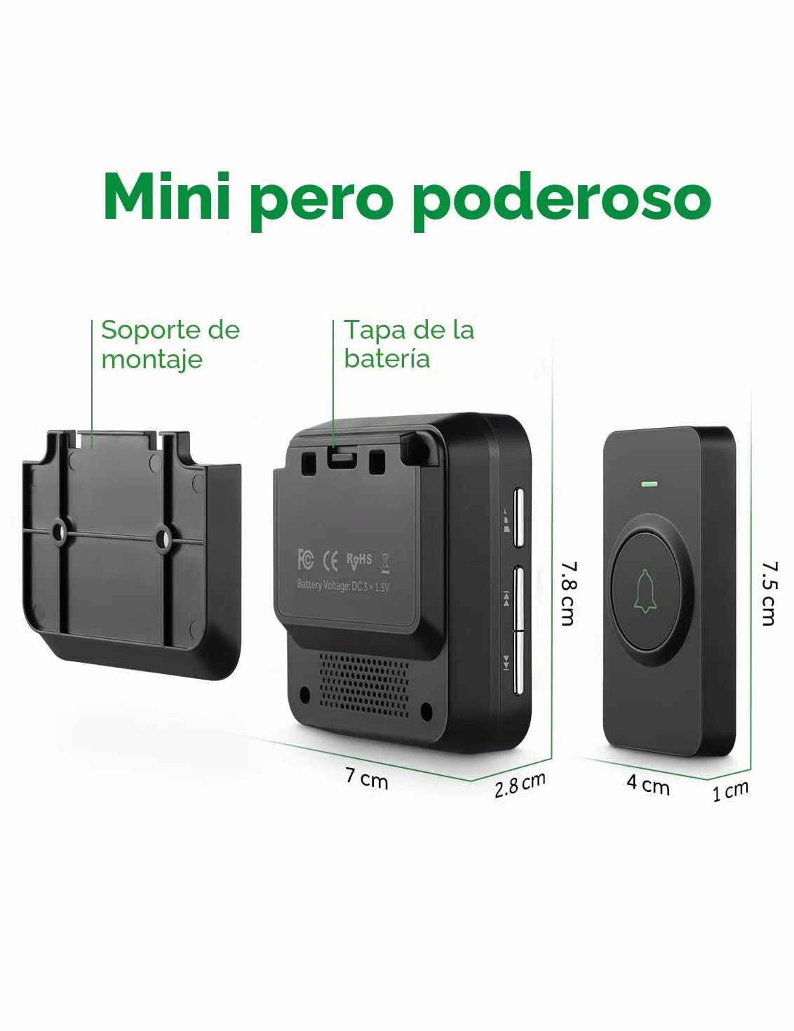 AVANTEK Waterpoof Timbre de puerta inalámbrico, funciona con pilas, funciona a 1000 pies, kit de timbre portátil con 52 melodías, 5 niveles de volumen y sonido de calidad de CD