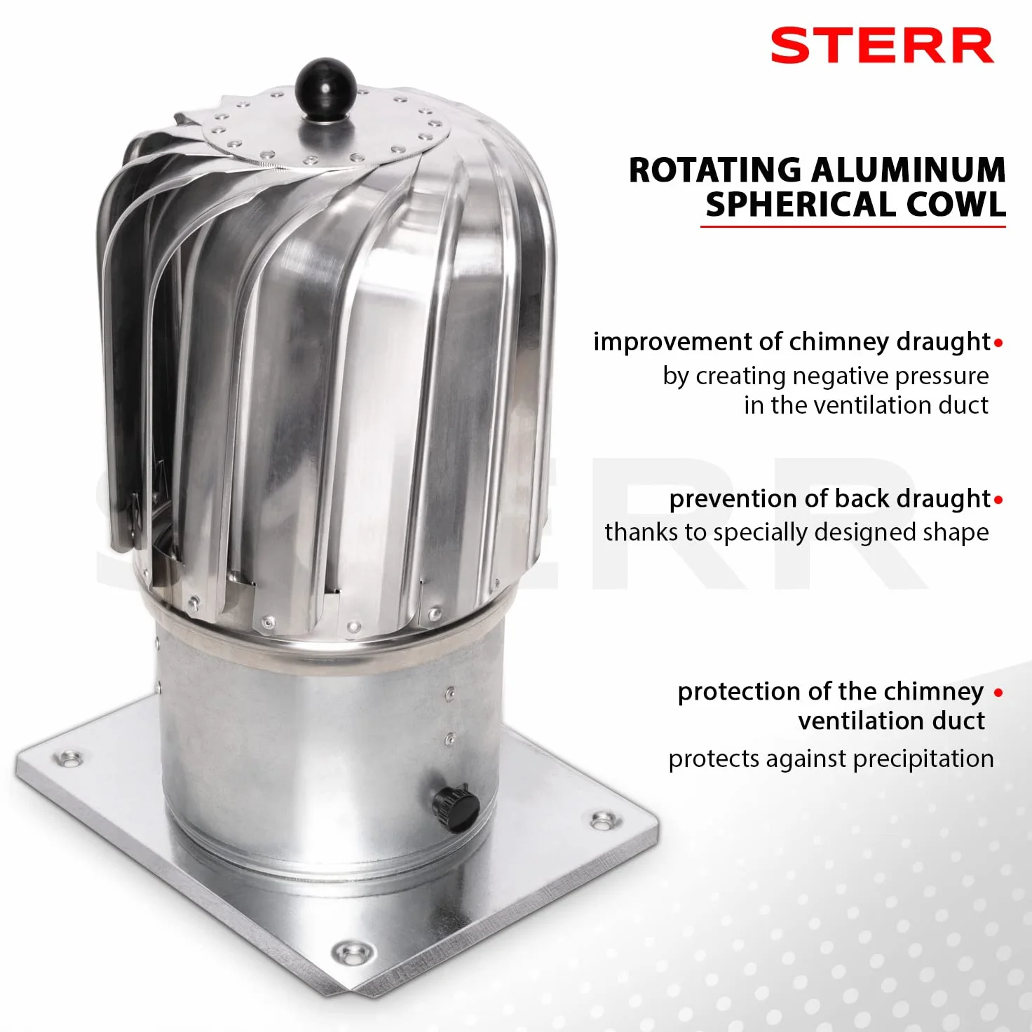 STERR ERC150AB – 150 mm Sombrero de Ventilación Alargado Giratorio con Base