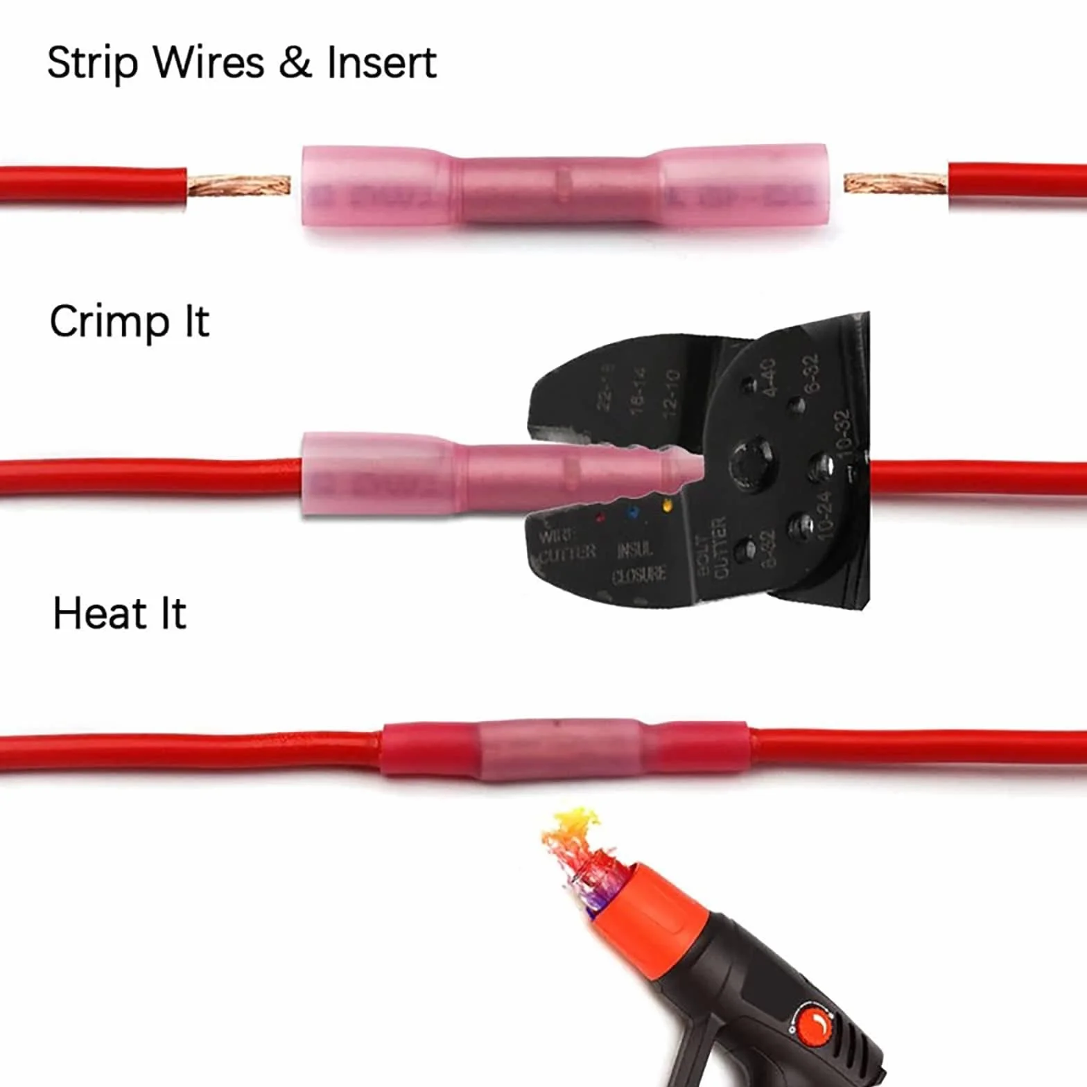BHT1.25 Conectores de cable eléctrico termorretráctil 22-16 AWG 20 Pcs rojo