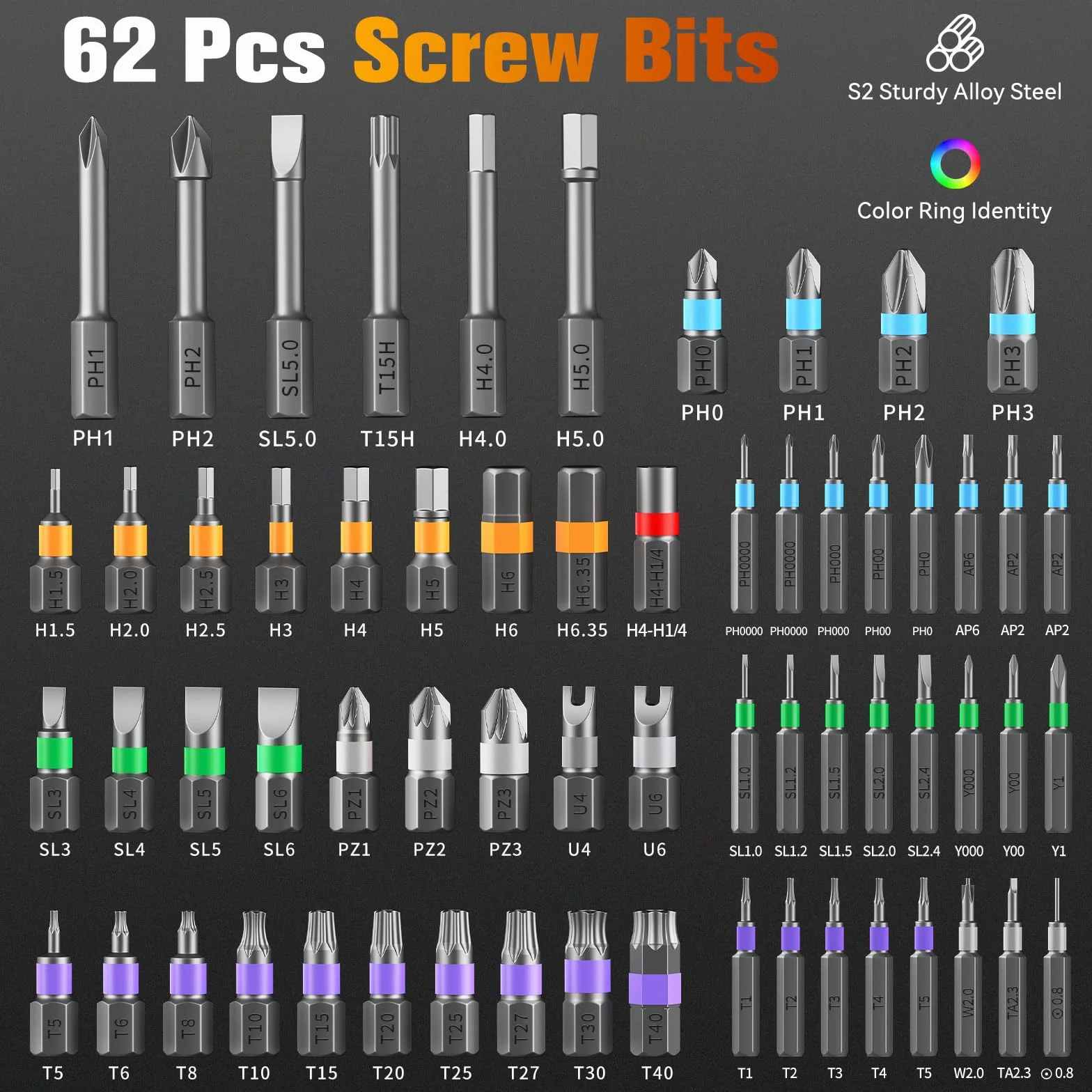 Housolution 66 en 1 Set de Destornillador de Trenza, Mango Desmontable, Cabeza 6,2°, Bits de Acero S2 Combinables, Kit Portátil para Muebles, Ordenadores, Bicicletas, DIY