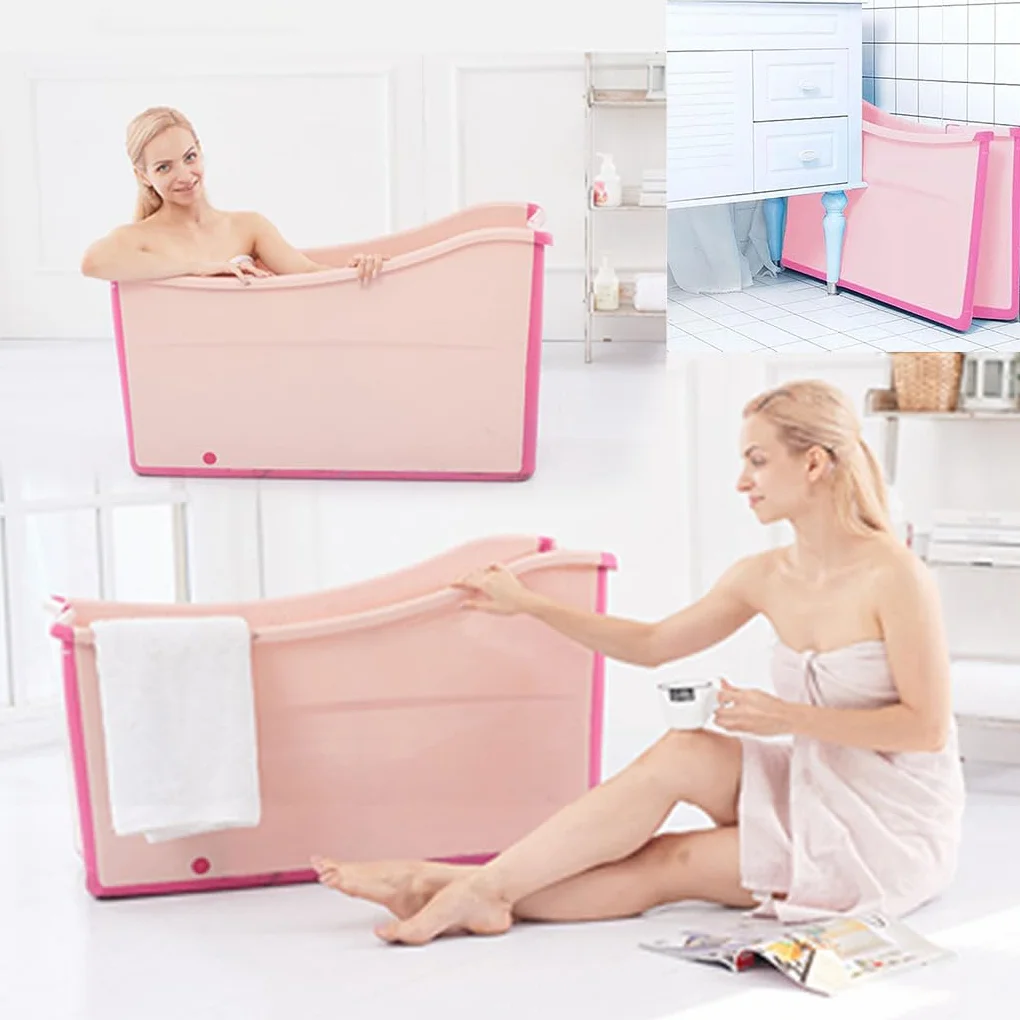 Bañera Plegable Para Adultos, Bañeras Independientes, Bañera Plegable Portátil, Hogar Grande, Lavabo De Ducha Plegable, Sauna Casera Para Bañera Para Adultos, Baño De Hielo Al Aire Libre(Color:Rosa)