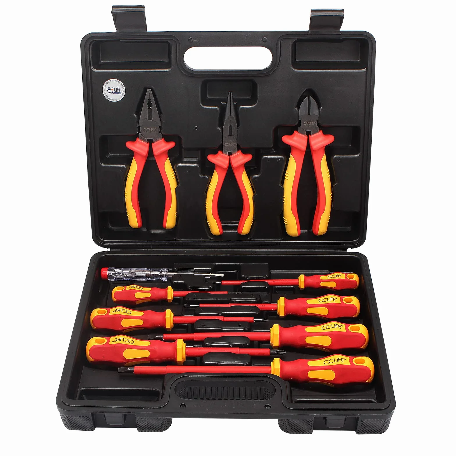 CCLIFE 11 piezas Destornilladores Aislados VDE, Juego Alicates Electricista, Buscapolos Electricista 1000V y Destornilladores Phillips y Destornillador Plano
