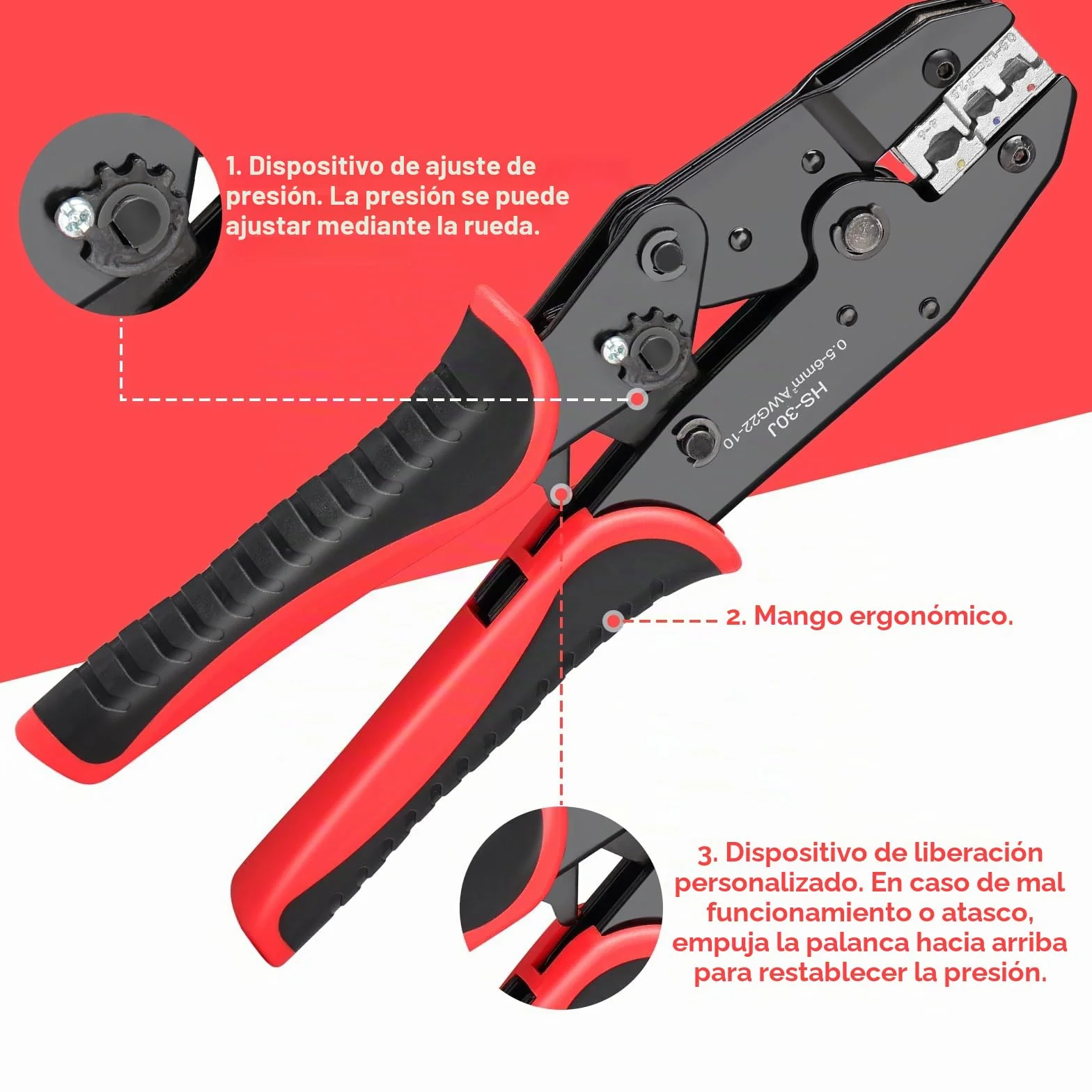 Crimpadora Terminales Eléctricos, 7 en 1 Alicates de Crimpado Profesional (0.5-35mm²), Herramienta Crimpado Solar MC4 para Terminales Aislados y No Negro
