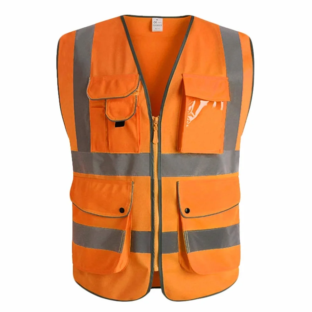 Chaleco de Seguridad para Hombre, Chaleco Reflectante de Seguridad 100% poliéster Cómodo y Transpirable Cremallera/Bolsillo Chalecos Reflectantes de Alta Visibilidad 2 Piezas (Amarillo, L)