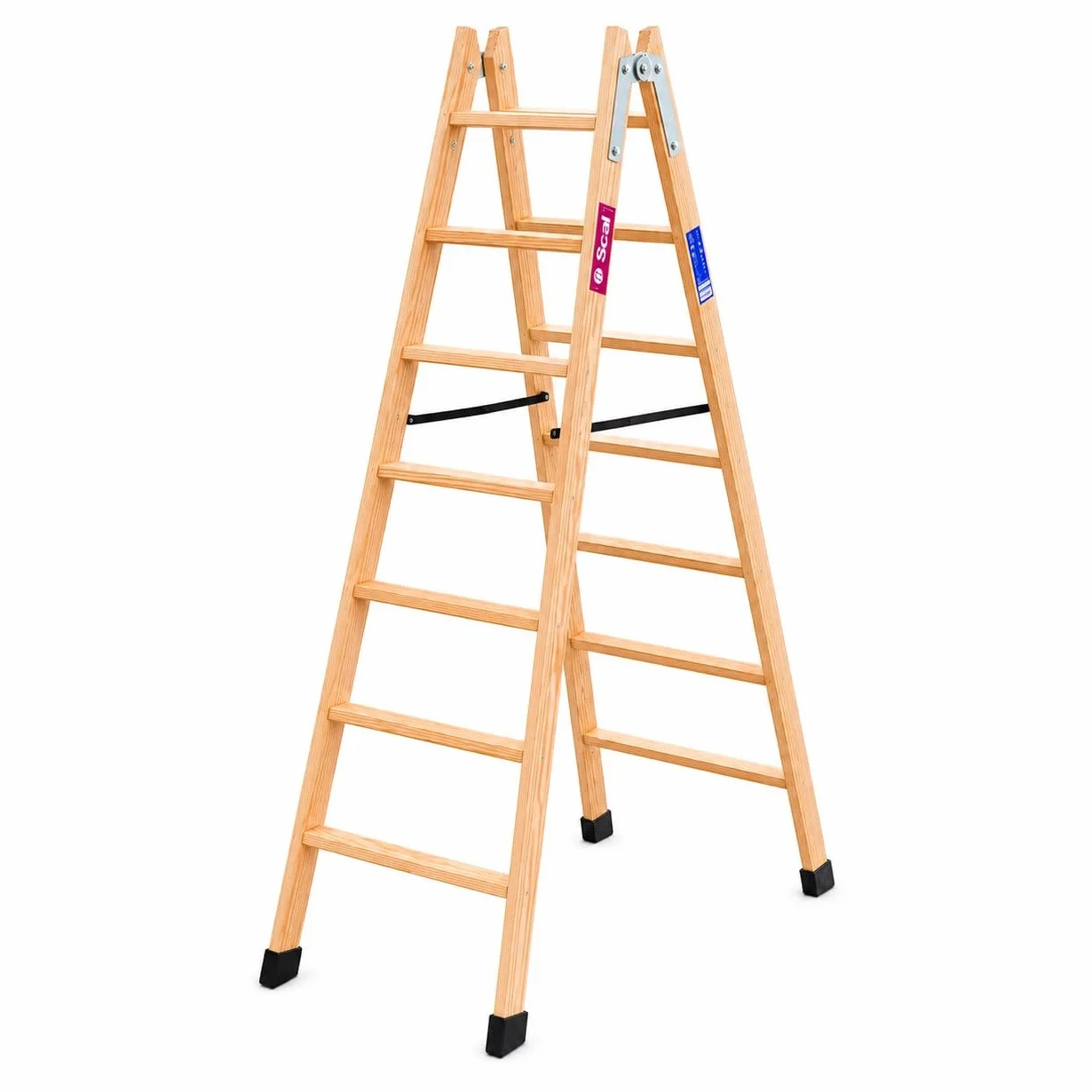 TM-DA Escalera Tijera Doble Acceso de Madera de Pino 7x2 Peldaños 150 kg