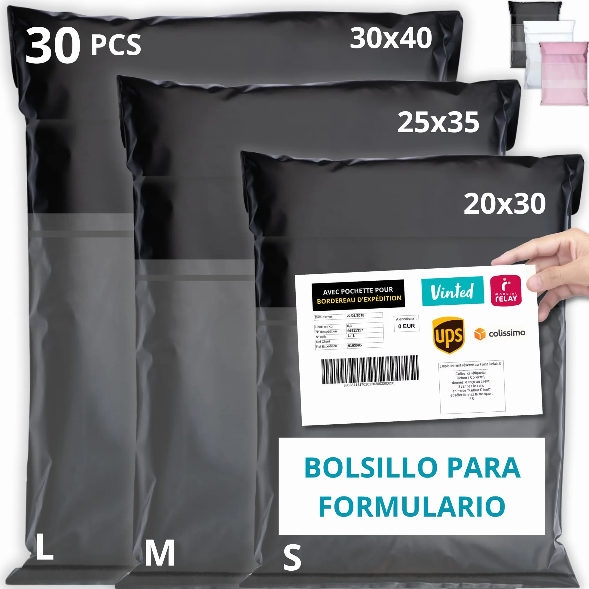 Bolsas para Envíos Vinted 30 uds - 3 Tamaños S/M/L - Opaco Resistente Impermeable - Sobres Plástico