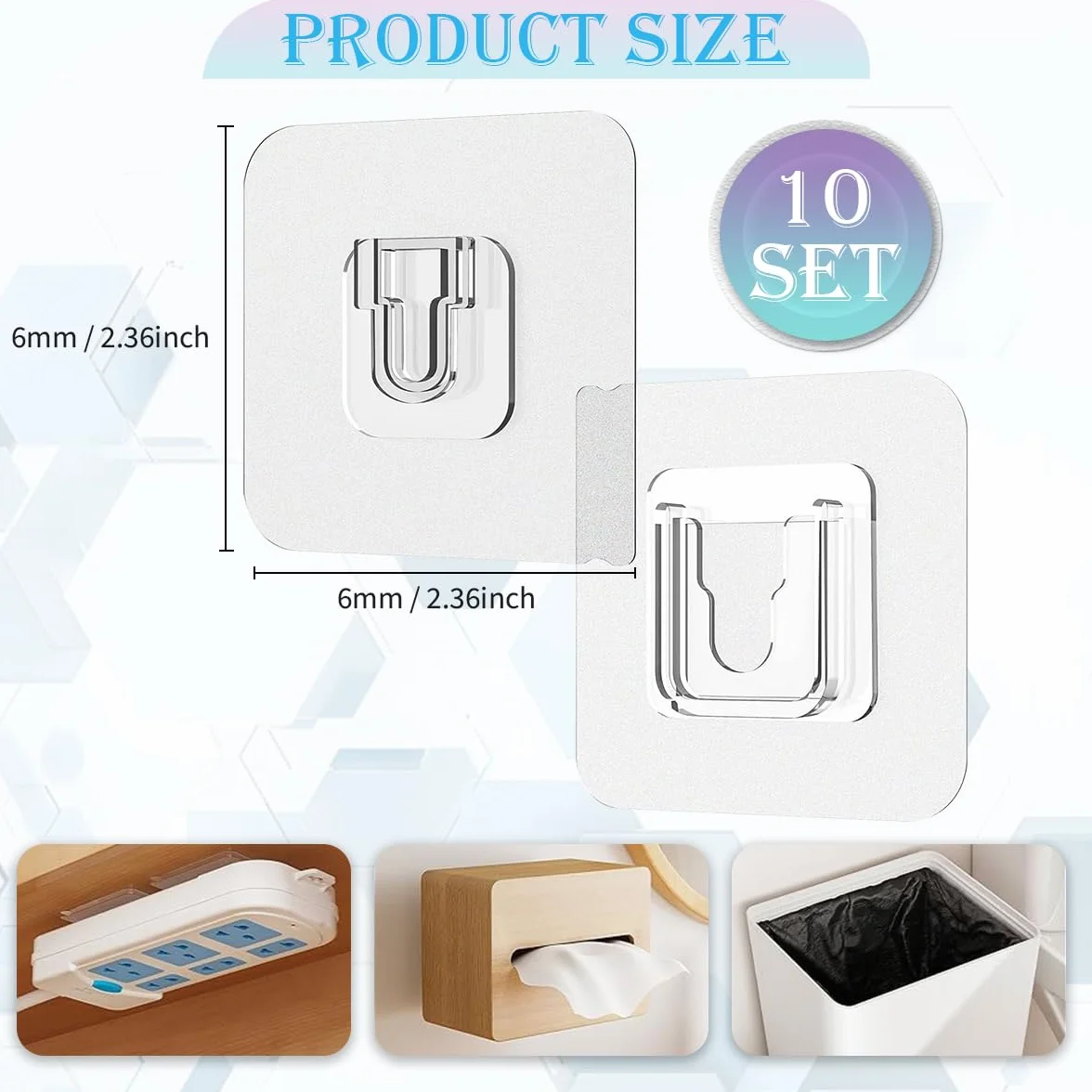 UBRAVE Ganchos autoadhesivos, 10 pares de ganchos de pared adhesivos de doble cara, ganchos impermeables sin costuras para colgar sin perforar y clavos, gancho de pared autoadhesivo resistente para