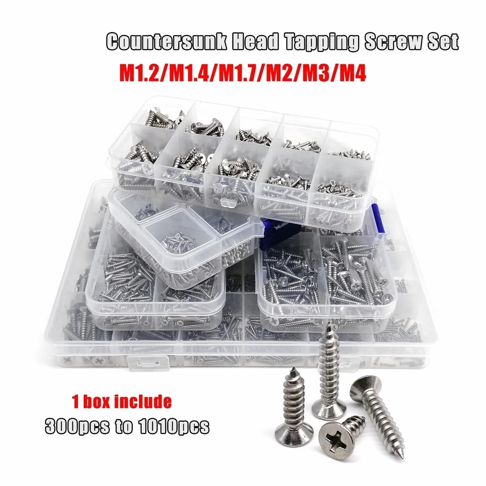 1 caja Mini juego de mezcla de tornillos autorroscantes de cabeza avellanada plana de acero inoxidable 304(M3)