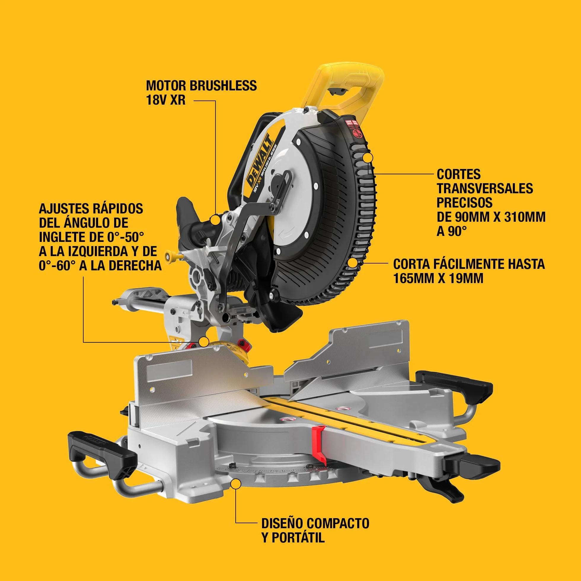 DEWALT Tronzadora 18V XR 305mm. Corte de alta capacidad y precisión con motor sin escobillas, control avanzado del polvo y compatibilidad con la batería XR, sólo herramienta, DCS782N-XJ