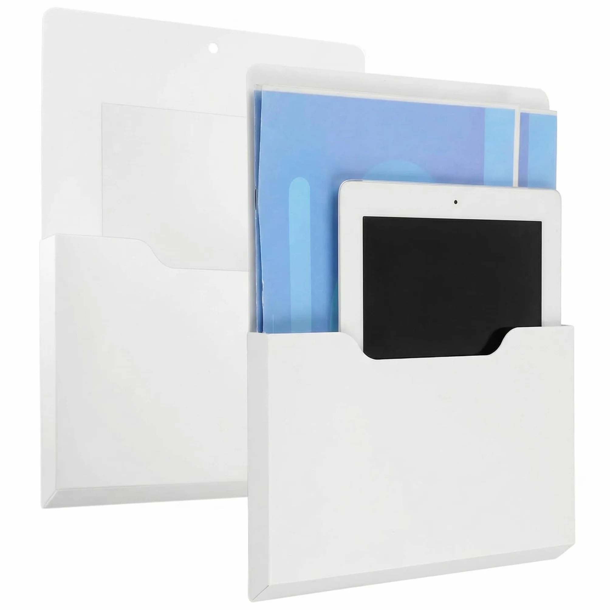 QWORK 2 Piezas Archivador Magnético Organizador de Escritorio Porta Folletos A4 Blanco