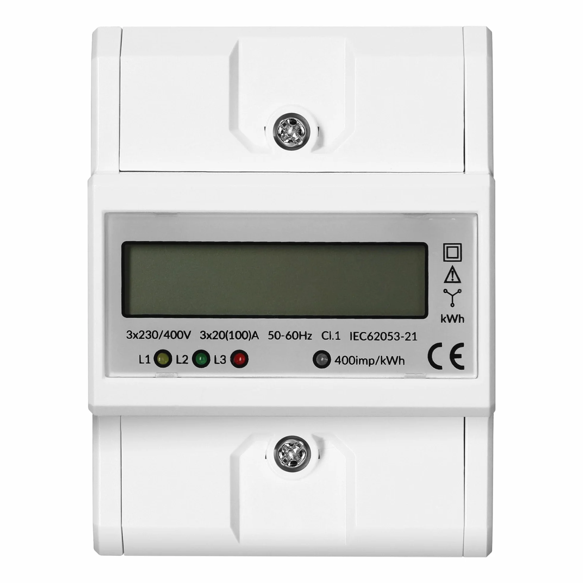 Indicador Medidor de Energia Trifasico 3x230/400 V - 100A Medidor De Consumo Electrico Montaje Carril DIN TH-35mm, Protección IP51