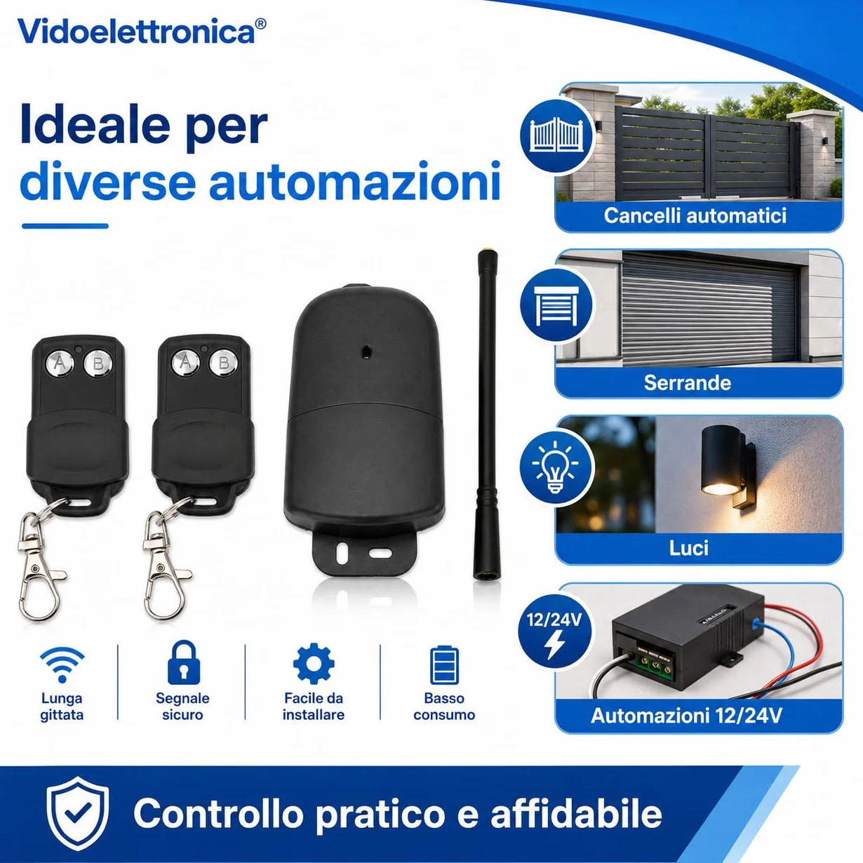 Kit receptor de exterior 433 MHZ 12 24 V 2 canales receptor con 2 mandos a distancia