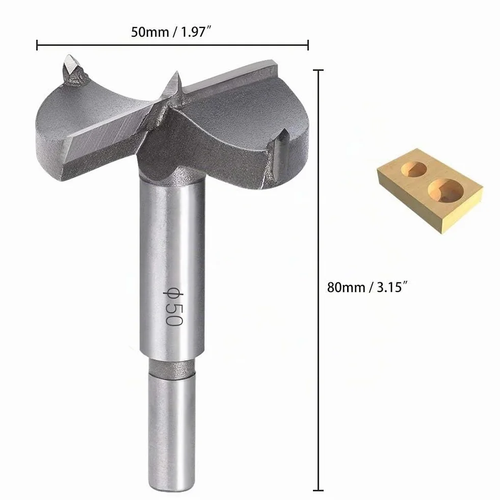 Flintronic Broca Forstner para Madera, Diámetro 50mm, Hole Saw Taladro, Acero al Tungsteno Titanium Recubierto, Corte Agujero en Carpintería, 1PCS