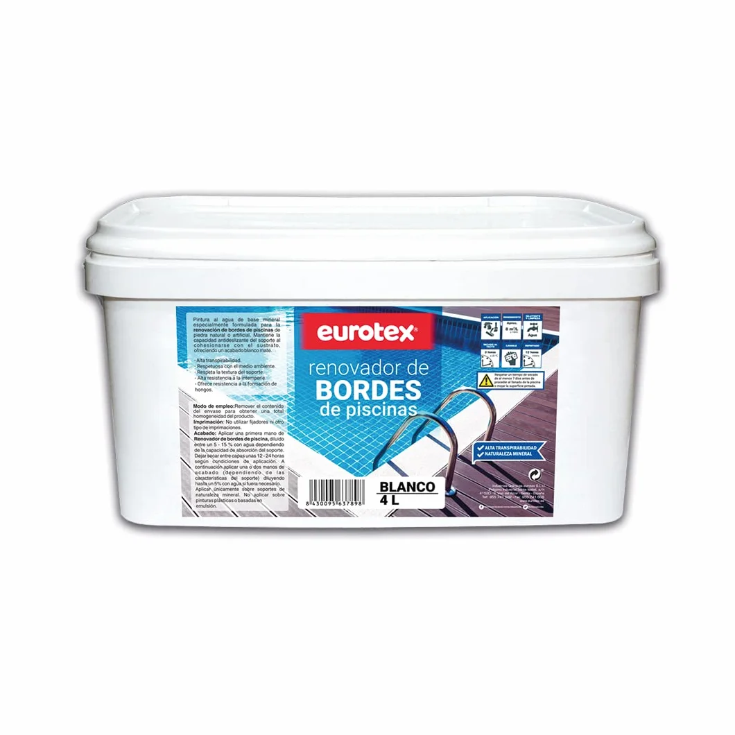 Nazza Renovador de Bordes de Piscina - Respetuosa con el medio ambiente - Pintura para Bordes de Piscina al Agua - Blanco 4L - Mantiene la capacidad antideslizante del soporte