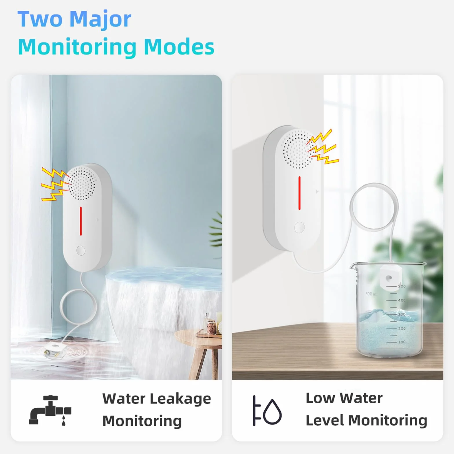 Cuteefun Detector de Fugas de Agua WiFi, Alarma Agua 100dB, Sensor Inalámbrico Tuya/Smart Life para Baño Cocina