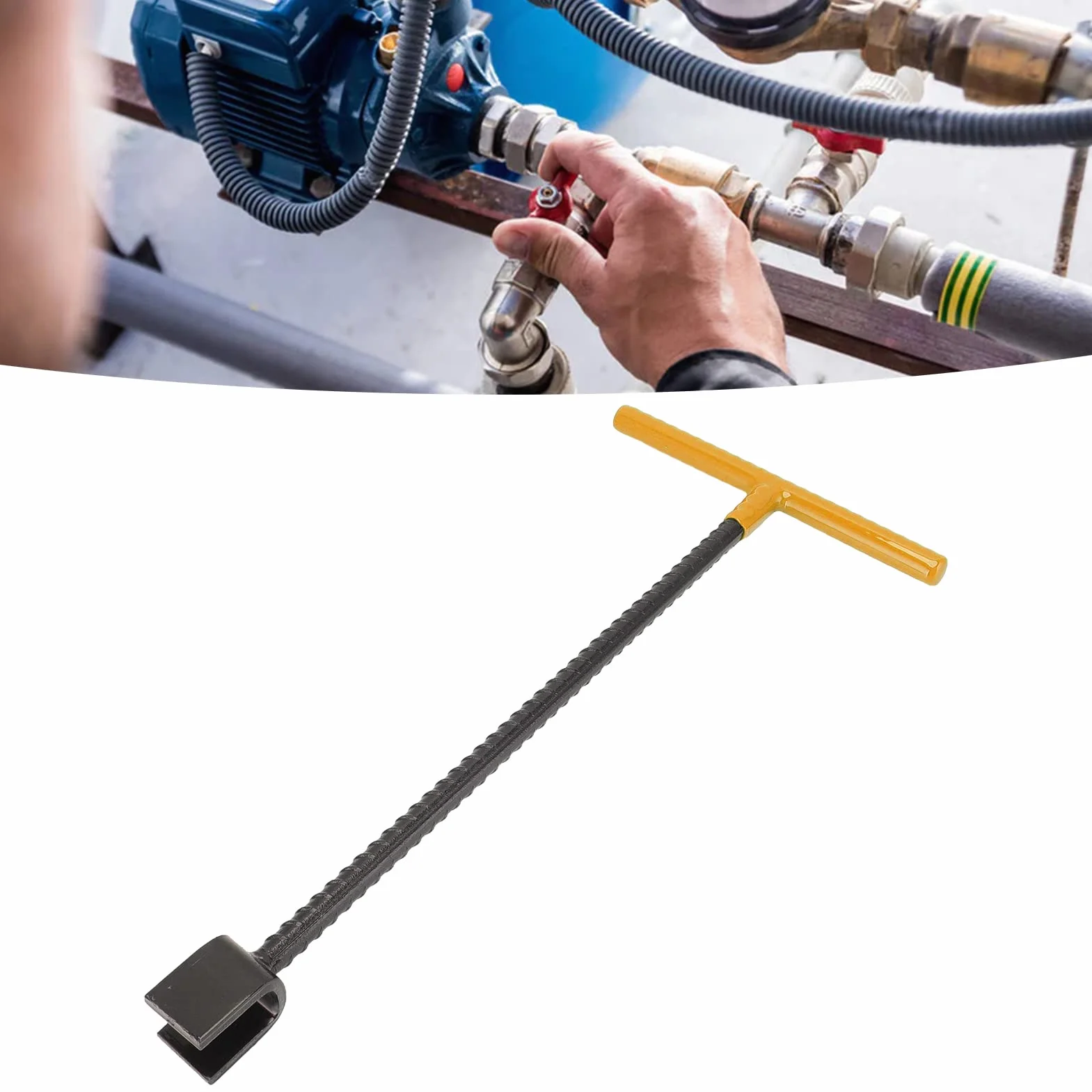 Yosoo Health Gear Llave de Llave para Medidor de Agua de Acero Manija en T Multifunción Curva con Herramienta de Utilidad de 4 Vías para Grifos de Válvulas Multifuncional Incluida Manija en T de