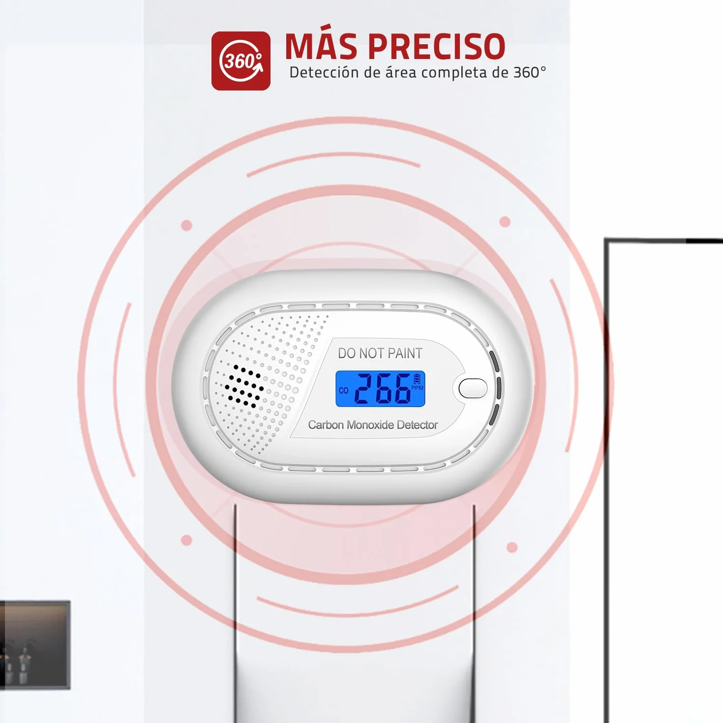 RUNIDUR Detector de Monóxido de Carbono Alarma Portátil con 10 Años de Vida útil, Detector de CO Plano sin Perforar Según Norma Europea EN 50291 para Chimenea Estufa,1 Pieza